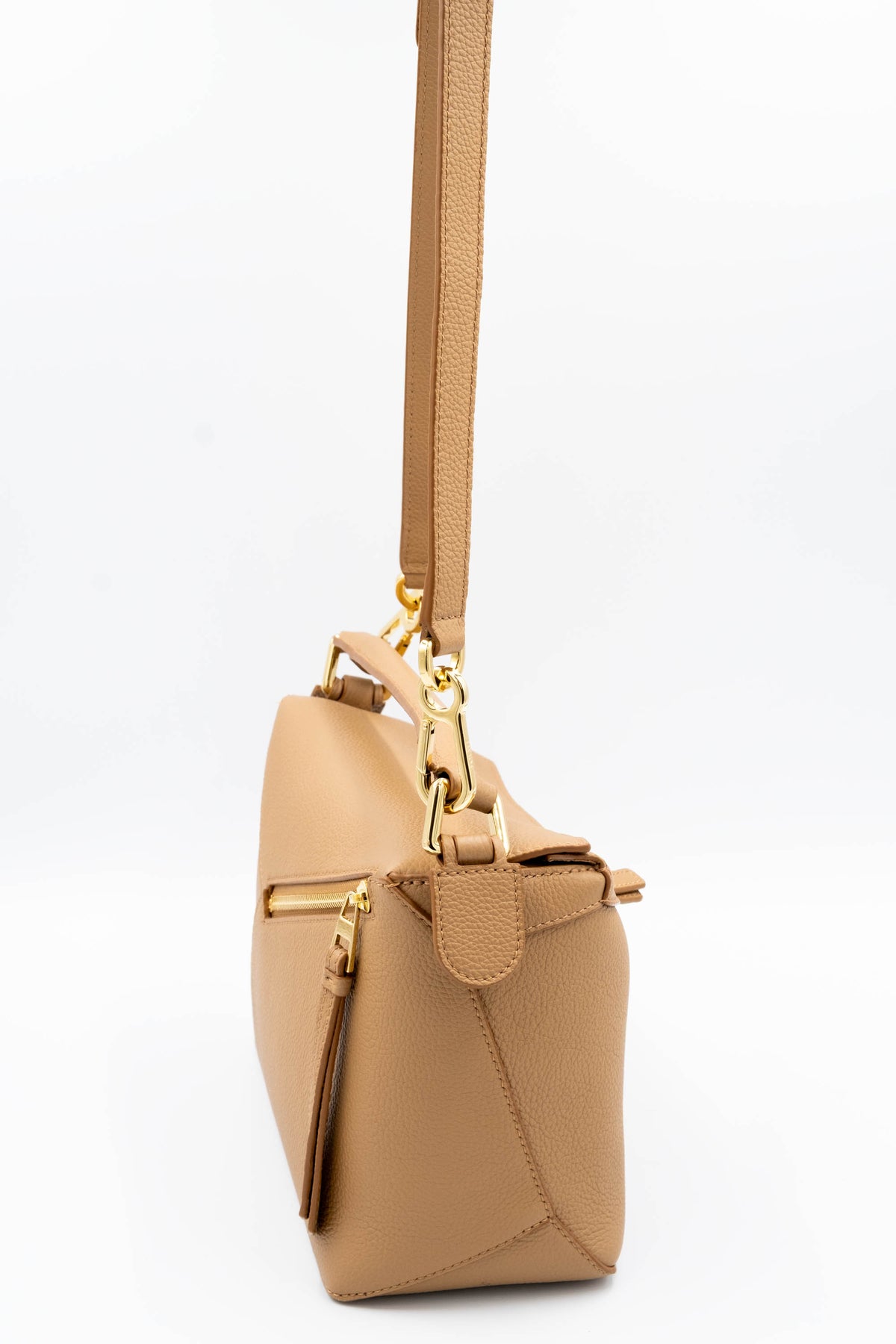 Loewe Taupe Pebble Leather Puzzle Bag Dual Handle Purse