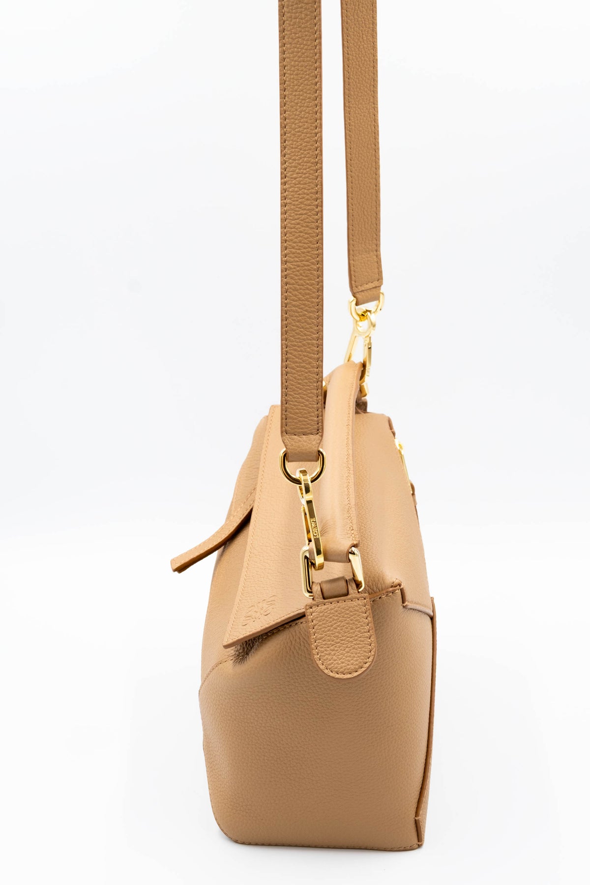 Loewe Taupe Pebble Leather Puzzle Bag Dual Handle Purse