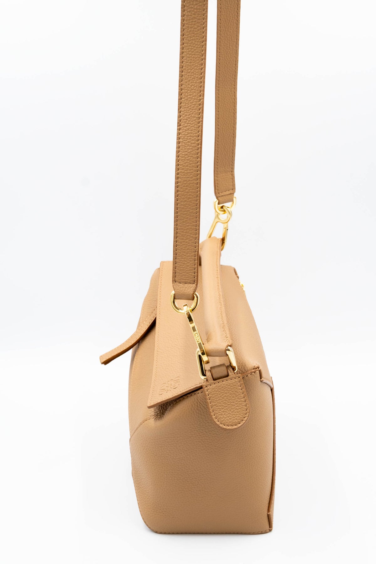 Loewe Taupe Pebble Leather Puzzle Bag Dual Handle Purse