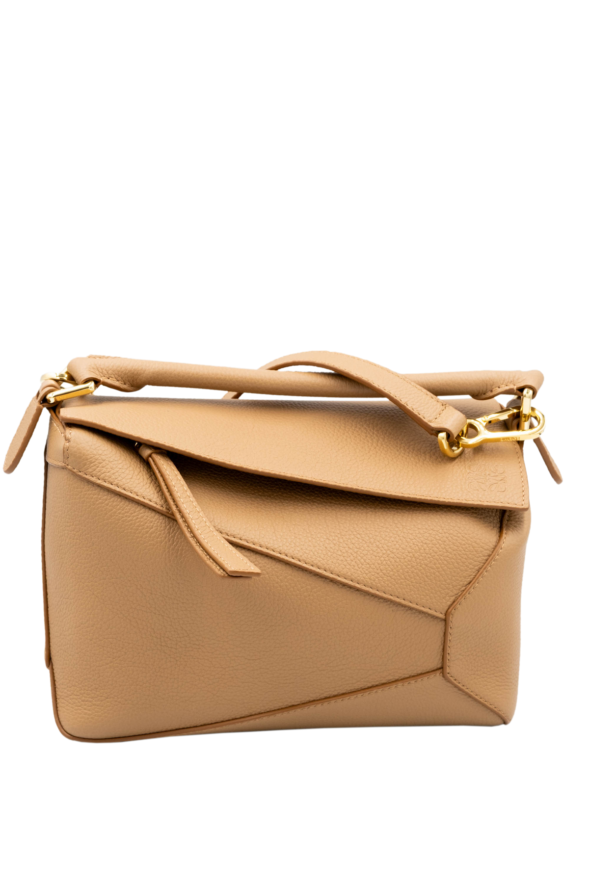 Loewe Taupe Pebble Leather Puzzle Bag Dual Handle Purse