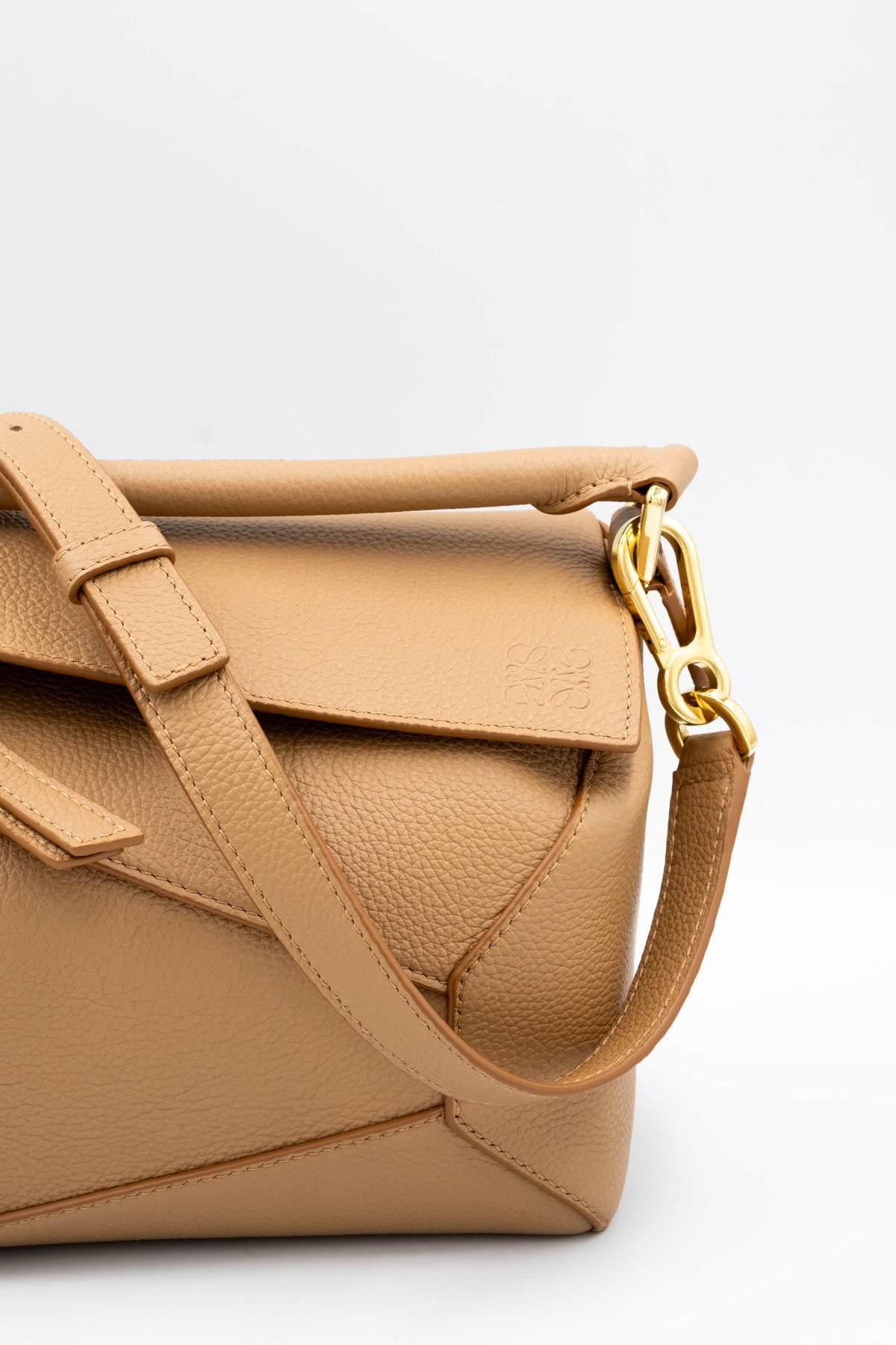 Loewe Taupe Pebble Leather Puzzle Bag Dual Handle Purse