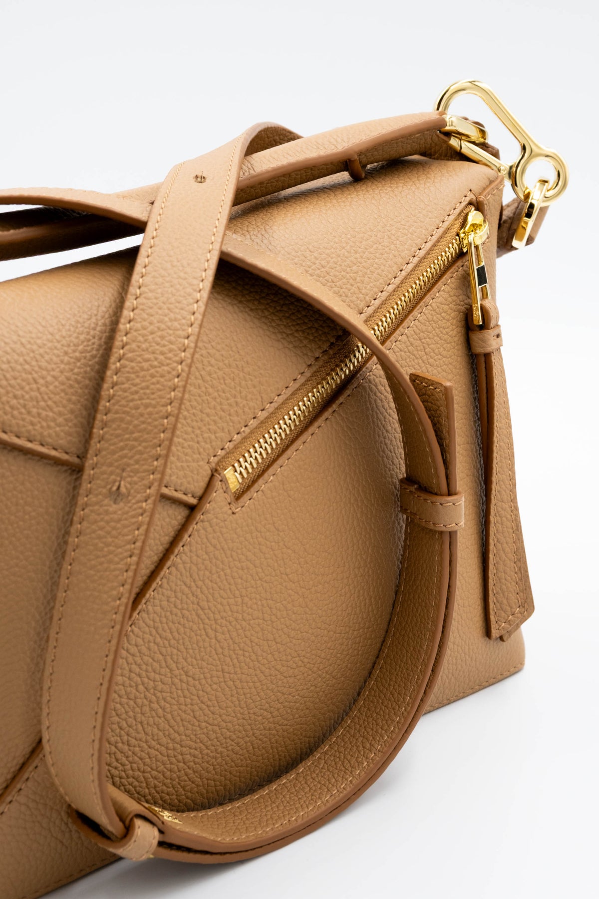 Loewe Taupe Pebble Leather Puzzle Bag Dual Handle Purse