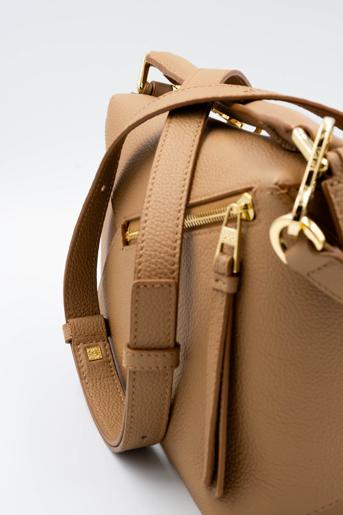 Loewe Taupe Pebble Leather Puzzle Bag Dual Handle Purse