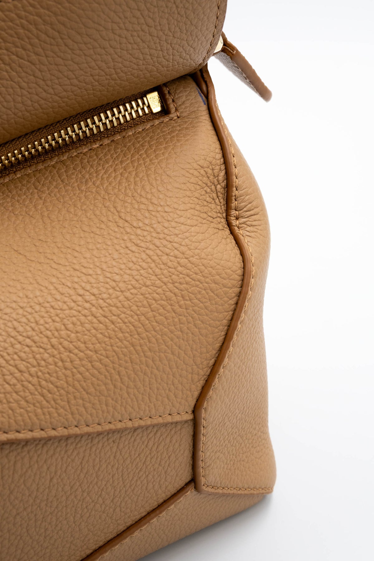 Loewe Taupe Pebble Leather Puzzle Bag Dual Handle Purse