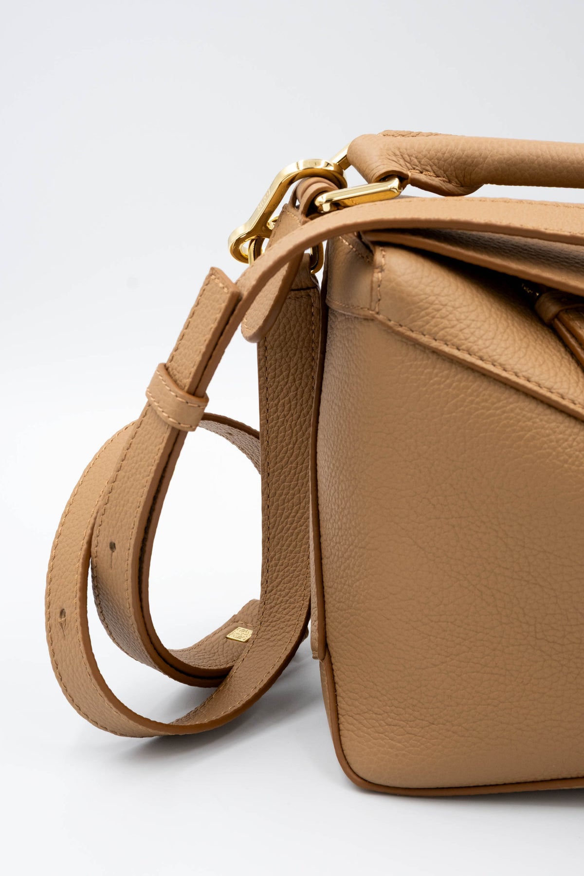 Loewe Taupe Pebble Leather Puzzle Bag Dual Handle Purse