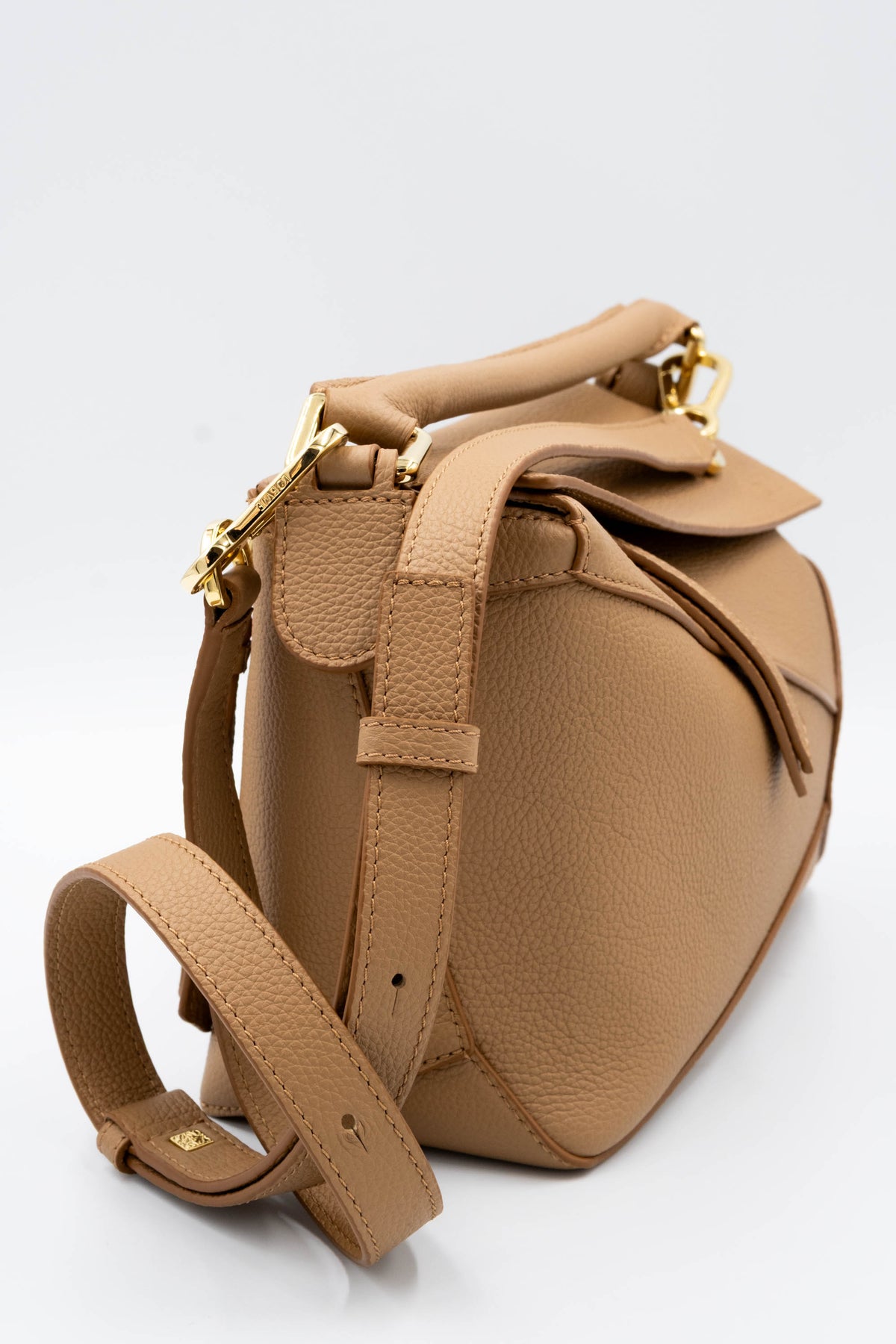 Loewe Taupe Pebble Leather Puzzle Bag Dual Handle Purse