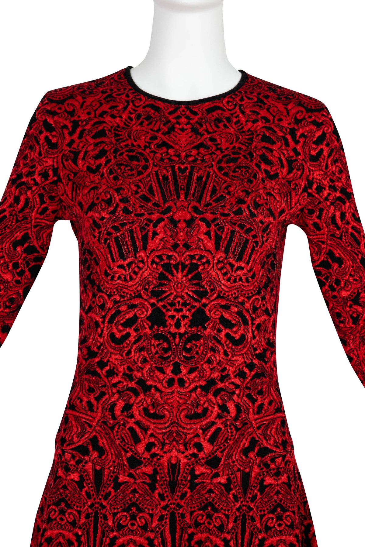 Alexander McQueen Red and Black Gothic Pattern Fit and Flare Dress Size Small