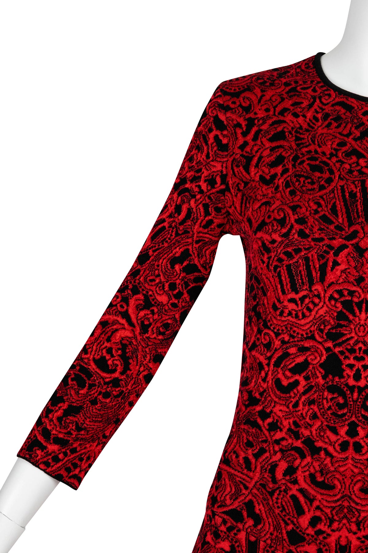 Alexander McQueen Red and Black Gothic Pattern Fit and Flare Dress Size Small