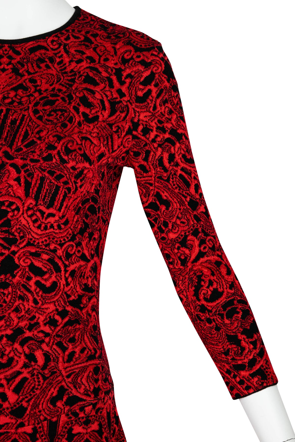 Alexander McQueen Red and Black Gothic Pattern Fit and Flare Dress Size Small