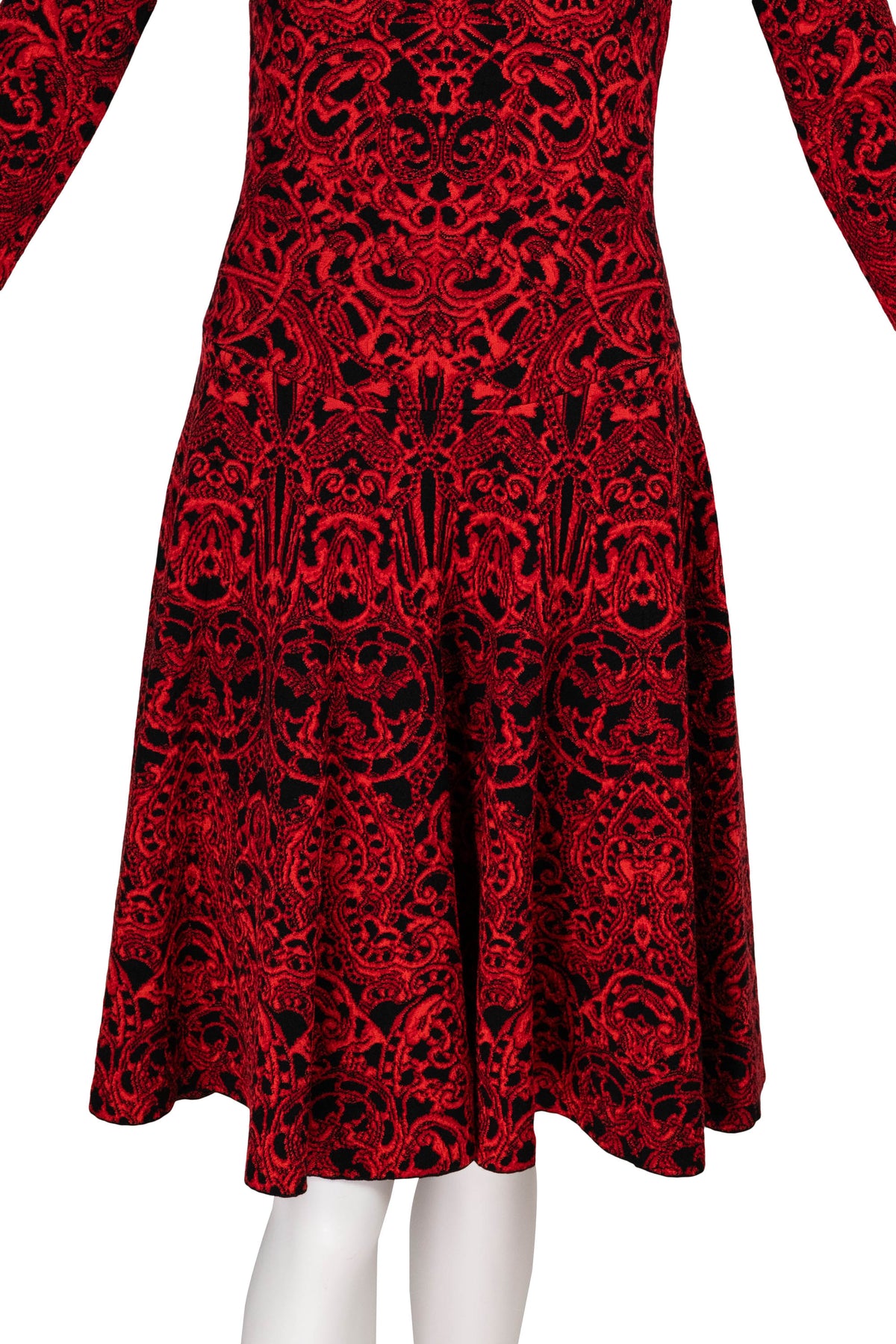 Alexander McQueen Red and Black Gothic Pattern Fit and Flare Dress Size Small