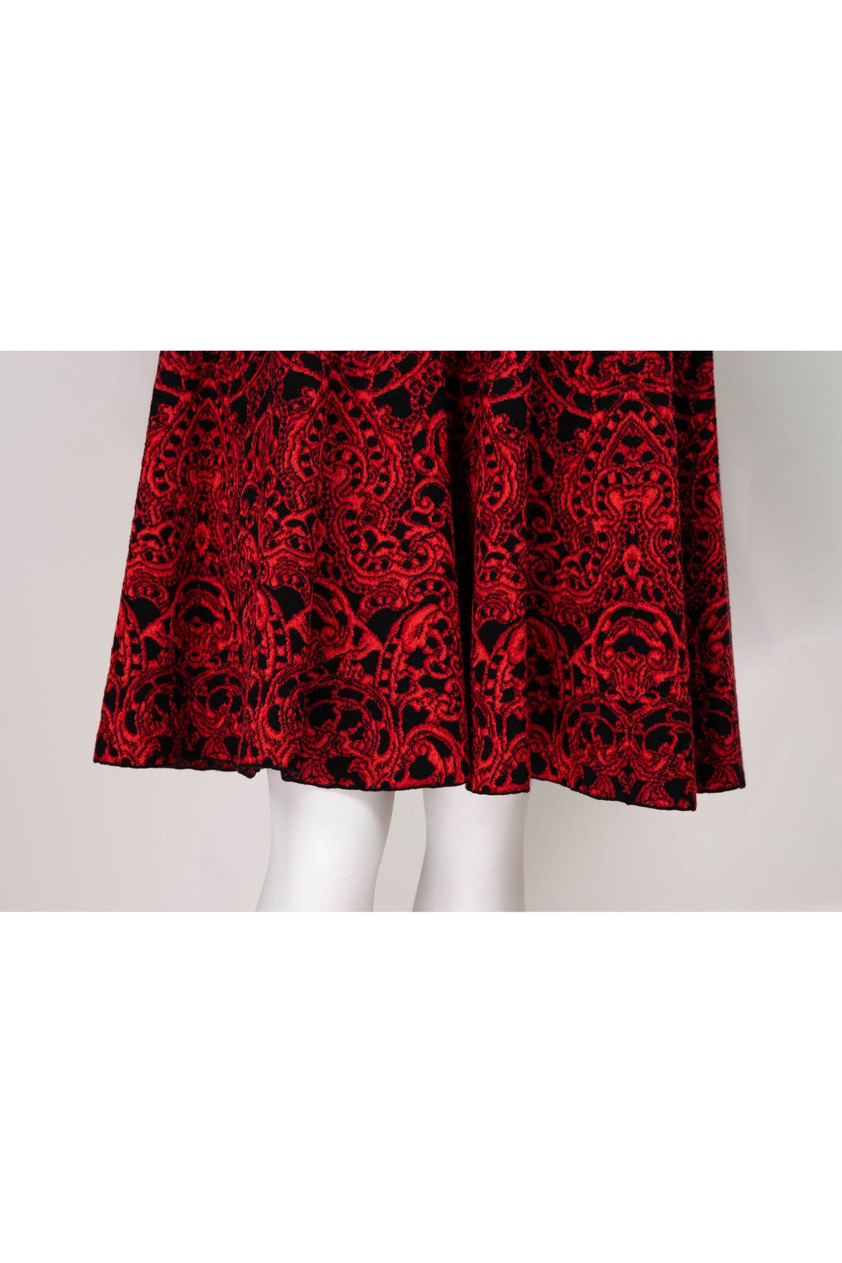 Alexander McQueen Red and Black Gothic Pattern Fit and Flare Dress Size Small