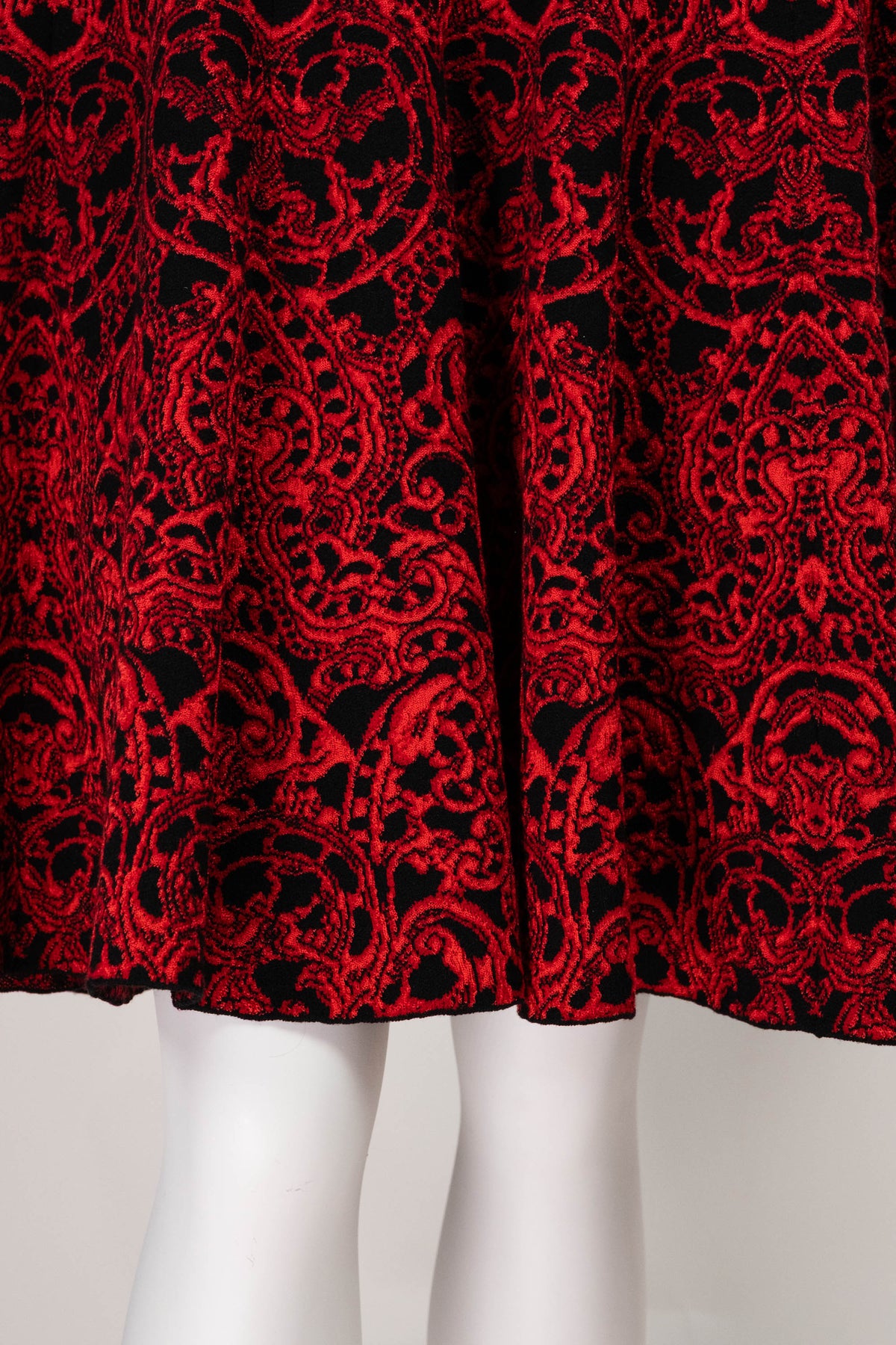 Alexander McQueen Red and Black Gothic Pattern Fit and Flare Dress Size Small