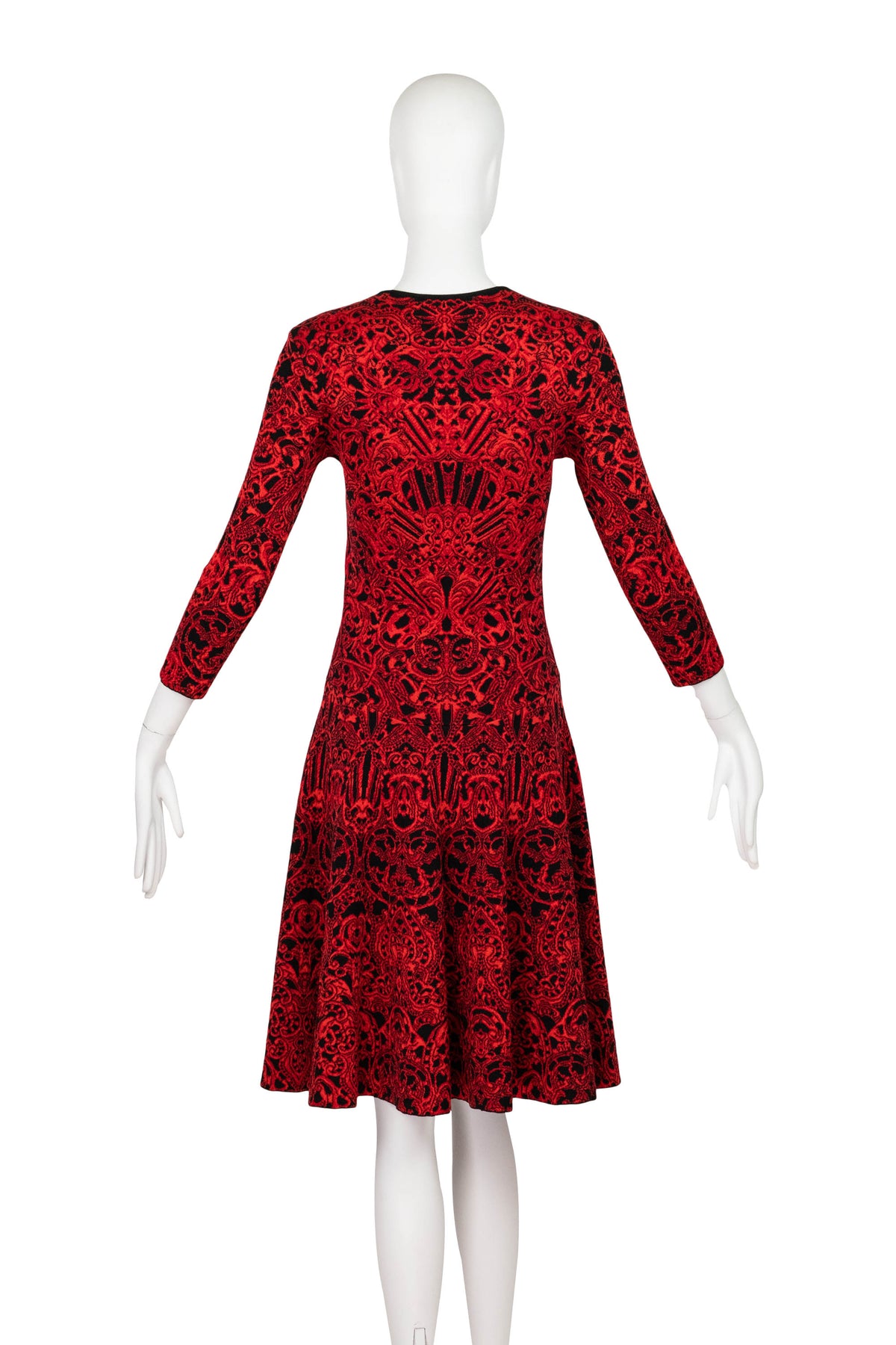 Alexander McQueen Red and Black Gothic Pattern Fit and Flare Dress Size Small