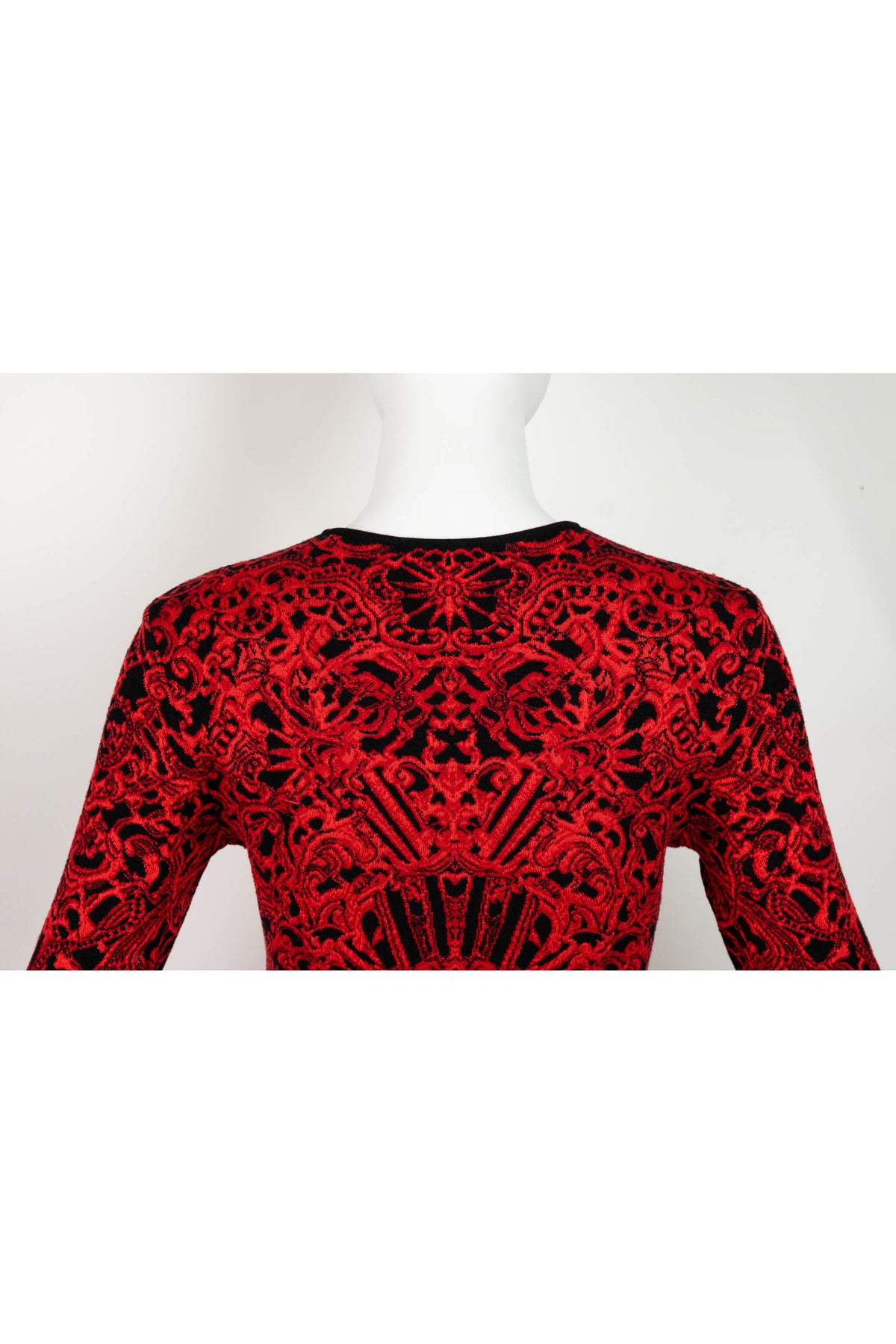 Alexander McQueen Red and Black Gothic Pattern Fit and Flare Dress Size Small