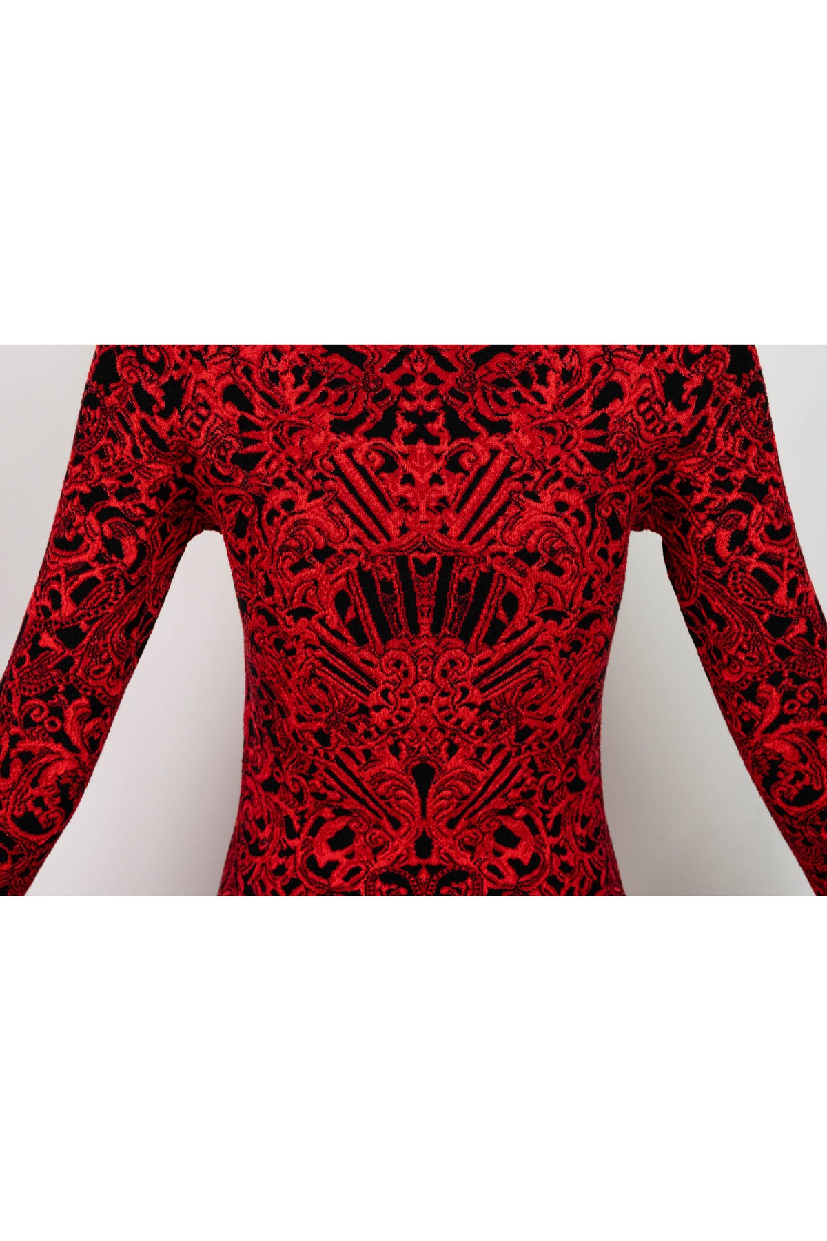 Alexander McQueen Red and Black Gothic Pattern Fit and Flare Dress Size Small