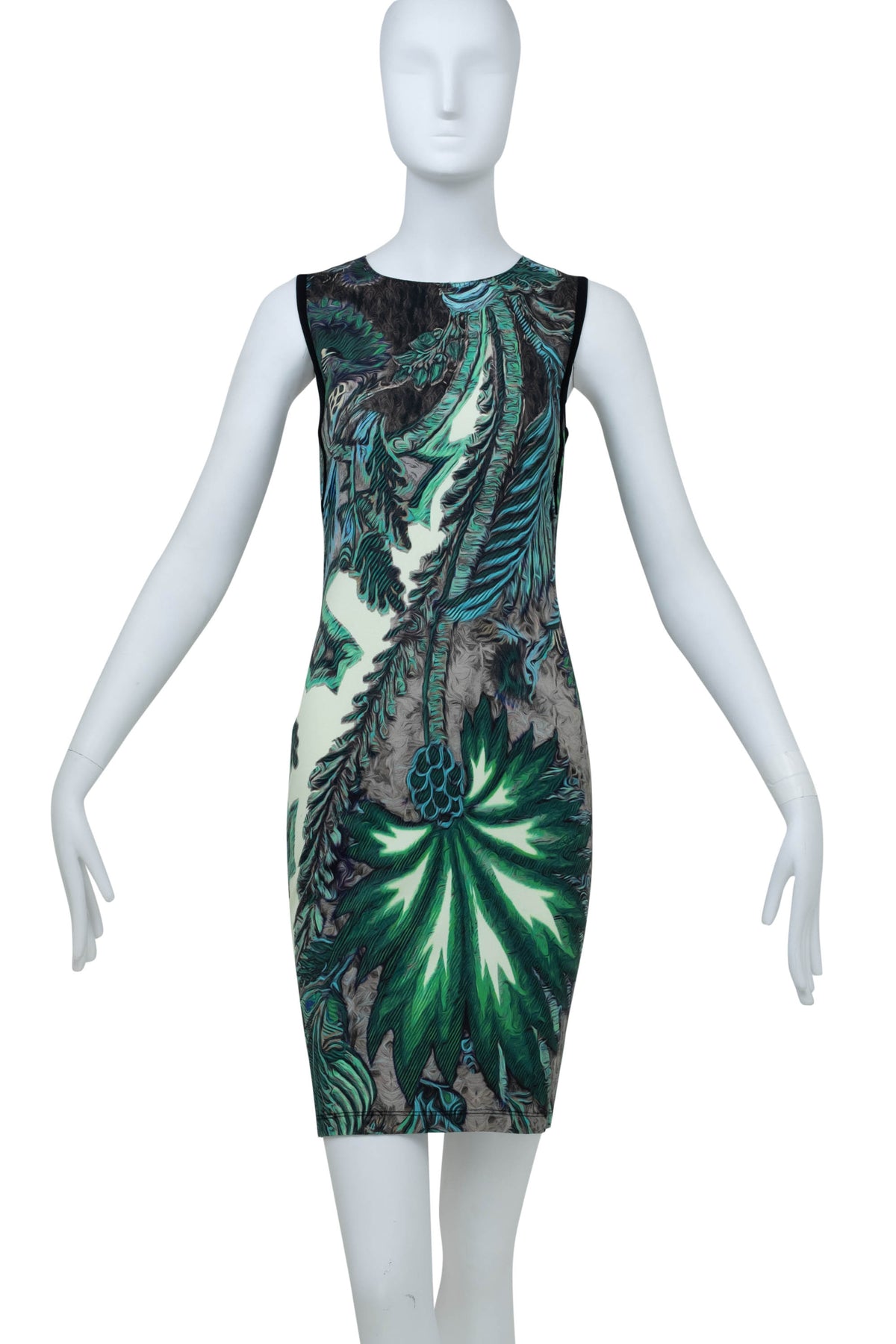 Roberto Cavalli Blue and Green Floral Print Sleeveless Dress
