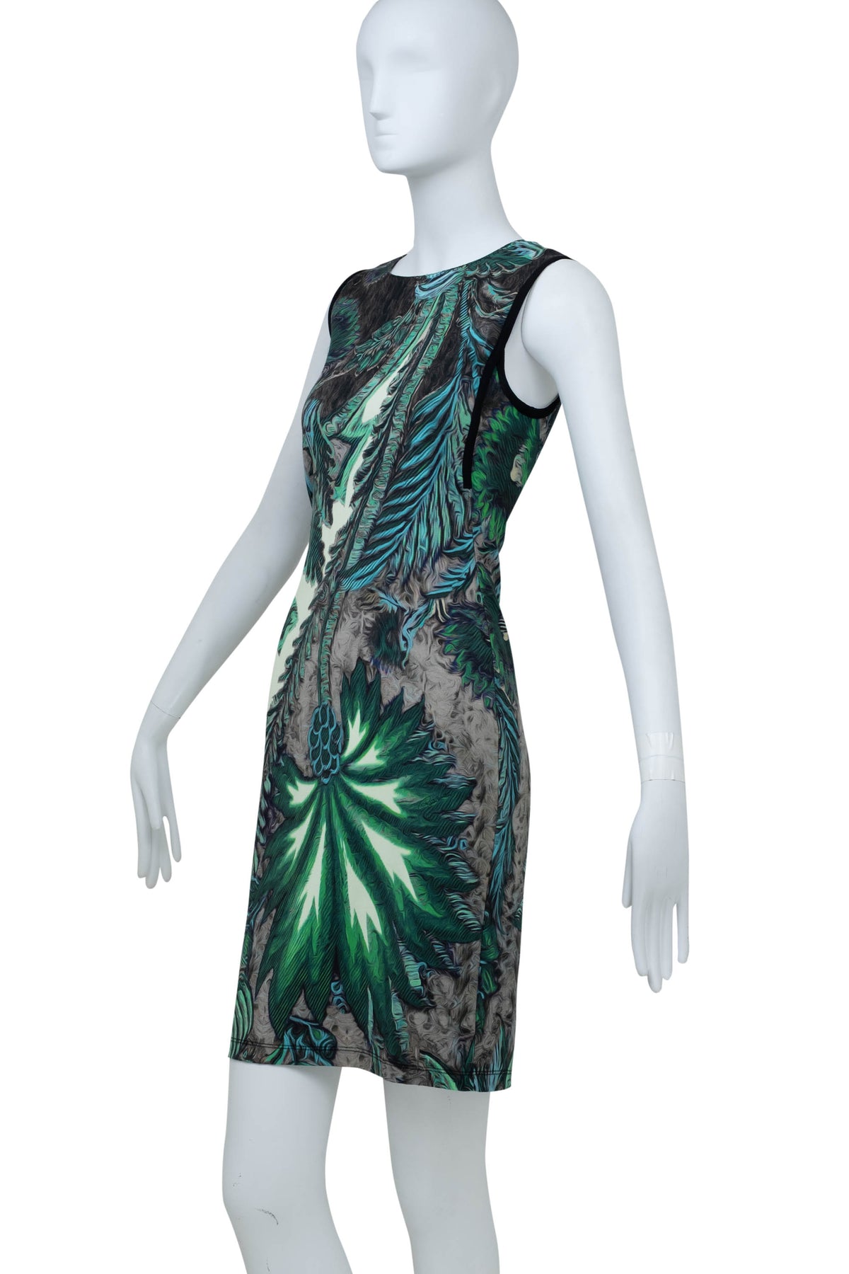 Roberto Cavalli Blue and Green Floral Print Sleeveless Dress