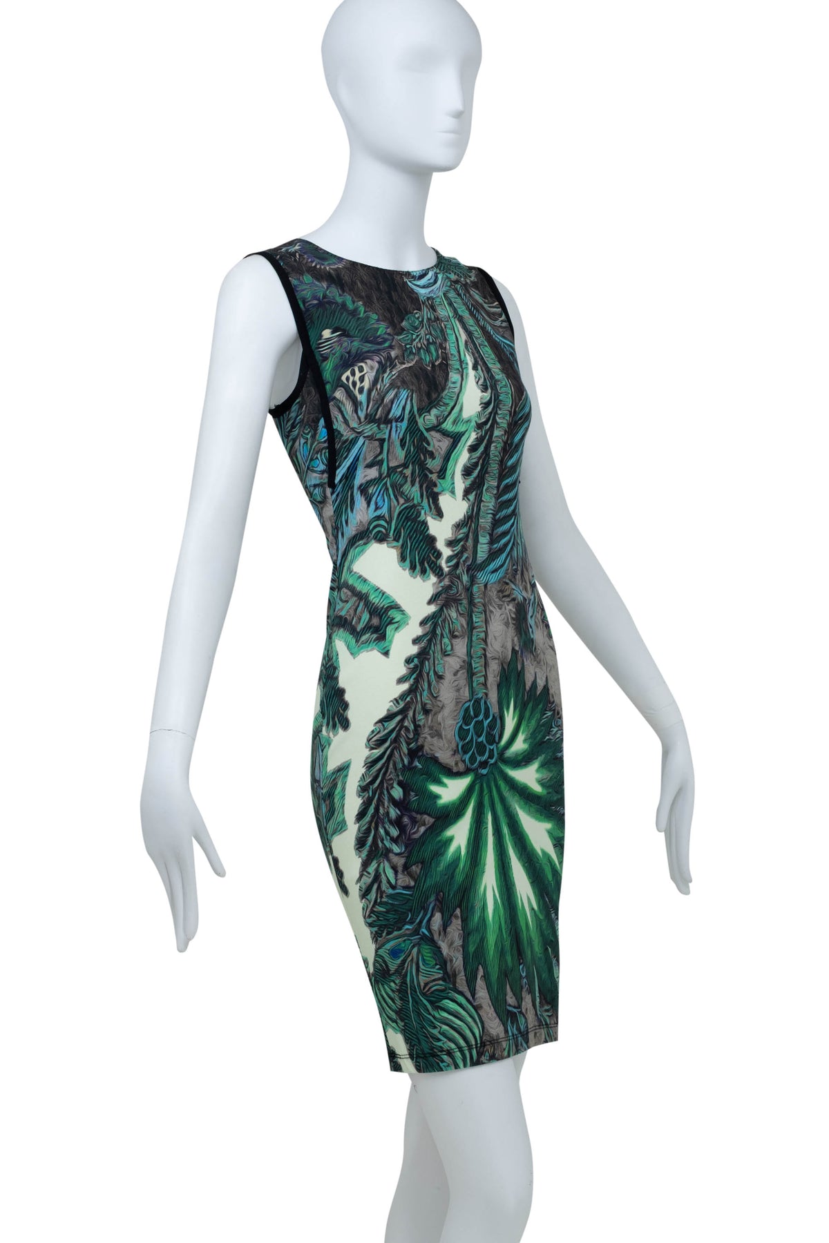 Roberto Cavalli Blue and Green Floral Print Sleeveless Dress