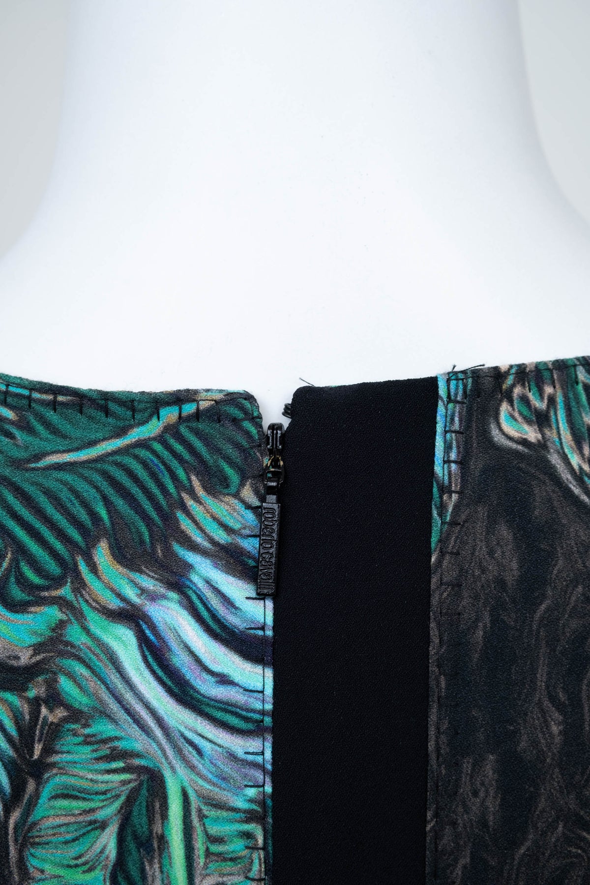 Roberto Cavalli Blue and Green Floral Print Sleeveless Dress