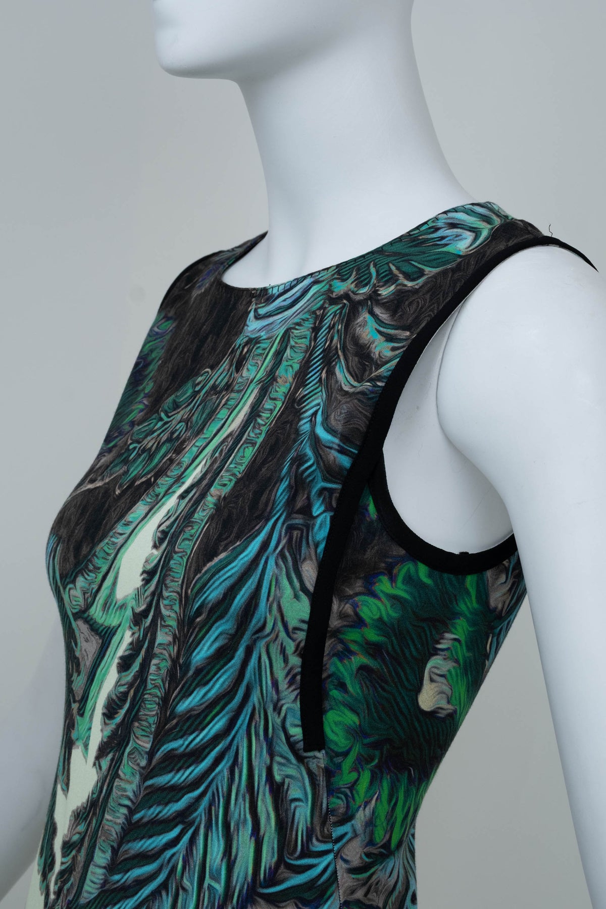 Roberto Cavalli Blue and Green Floral Print Sleeveless Dress
