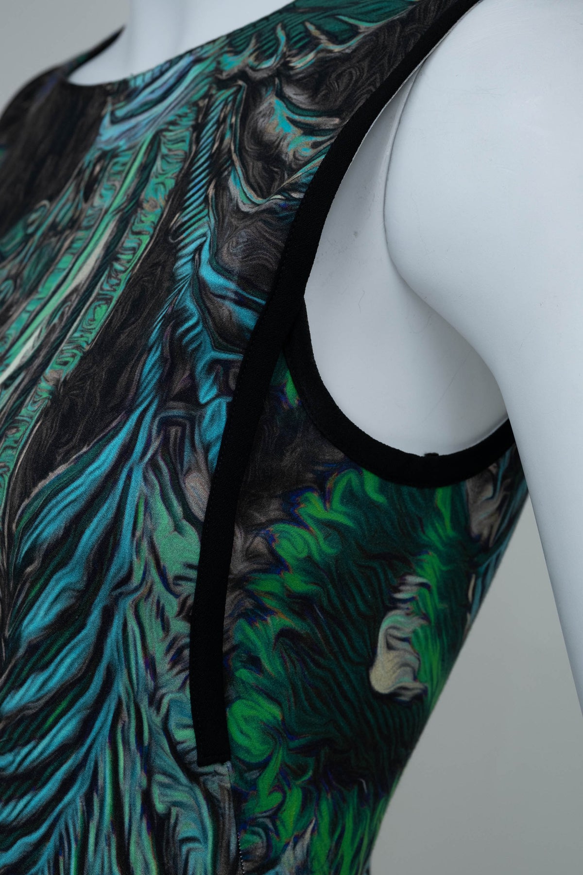 Roberto Cavalli Blue and Green Floral Print Sleeveless Dress