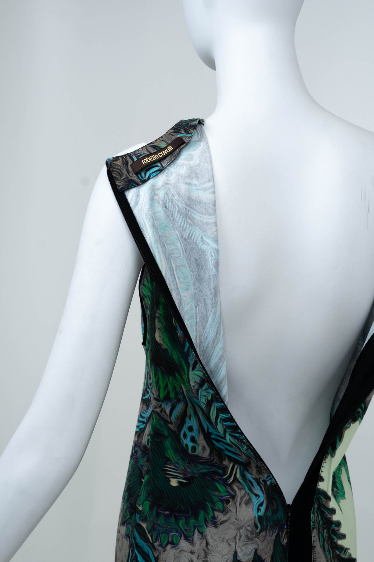 Roberto Cavalli Blue and Green Floral Print Sleeveless Dress
