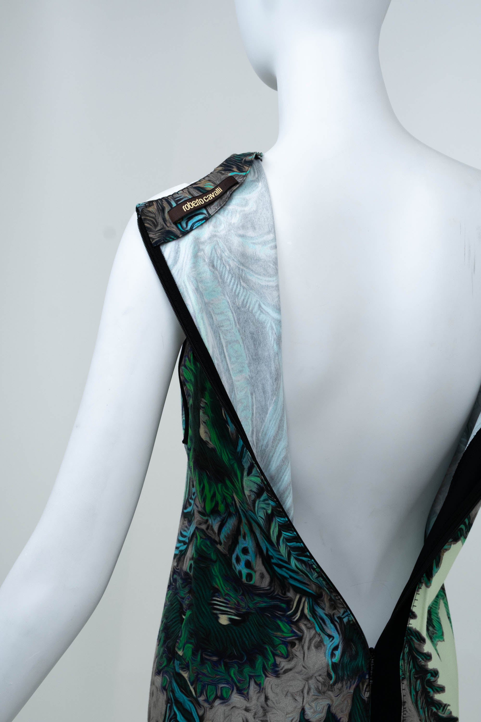 Roberto Cavalli Blue and Green Floral Print Sleeveless Dress - Foxy Couture Carmel Roberto Cavalli Blue and Green Floral Print Sleeveless Dress - Foxy Couture Carmel