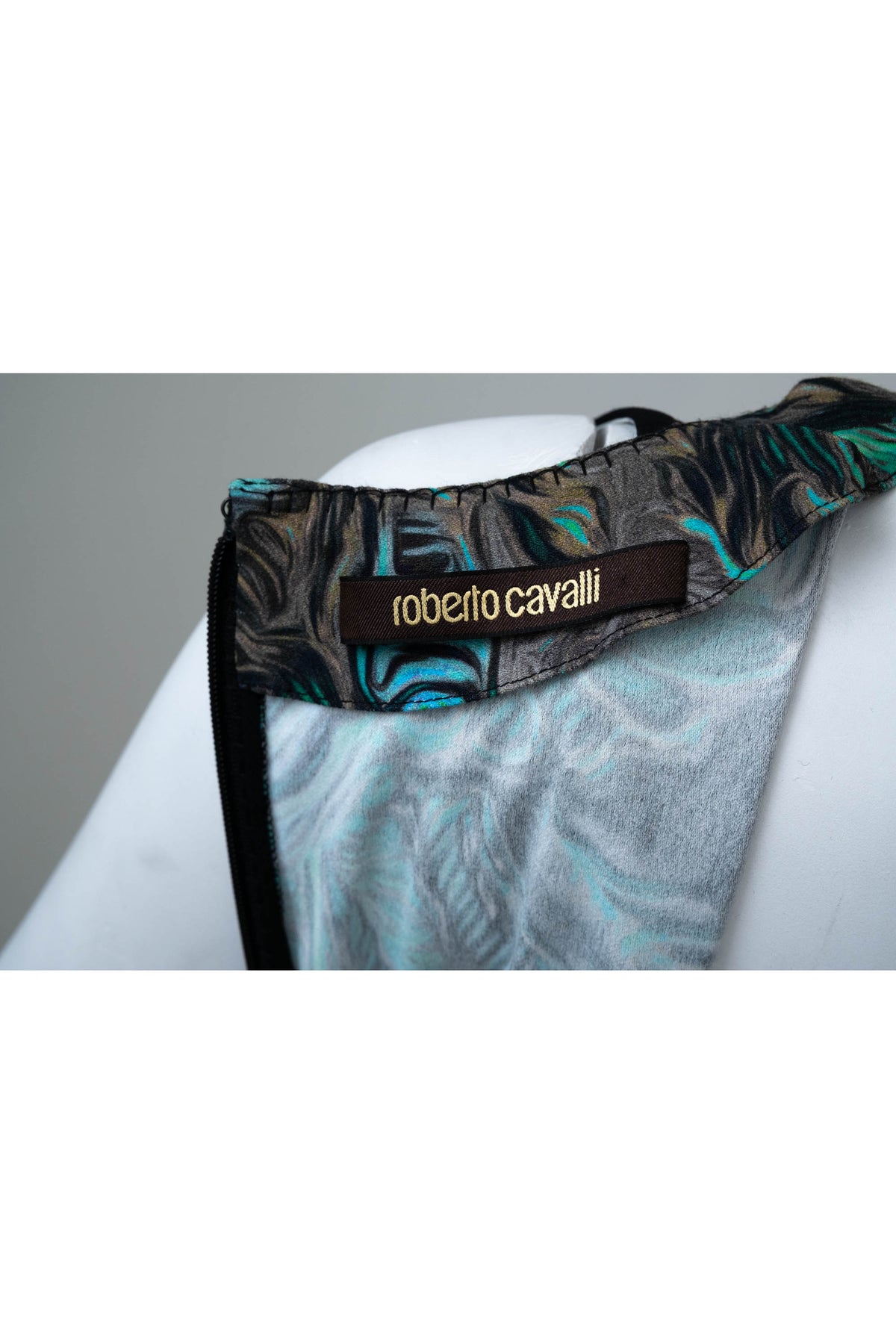 Roberto Cavalli Blue and Green Floral Print Sleeveless Dress