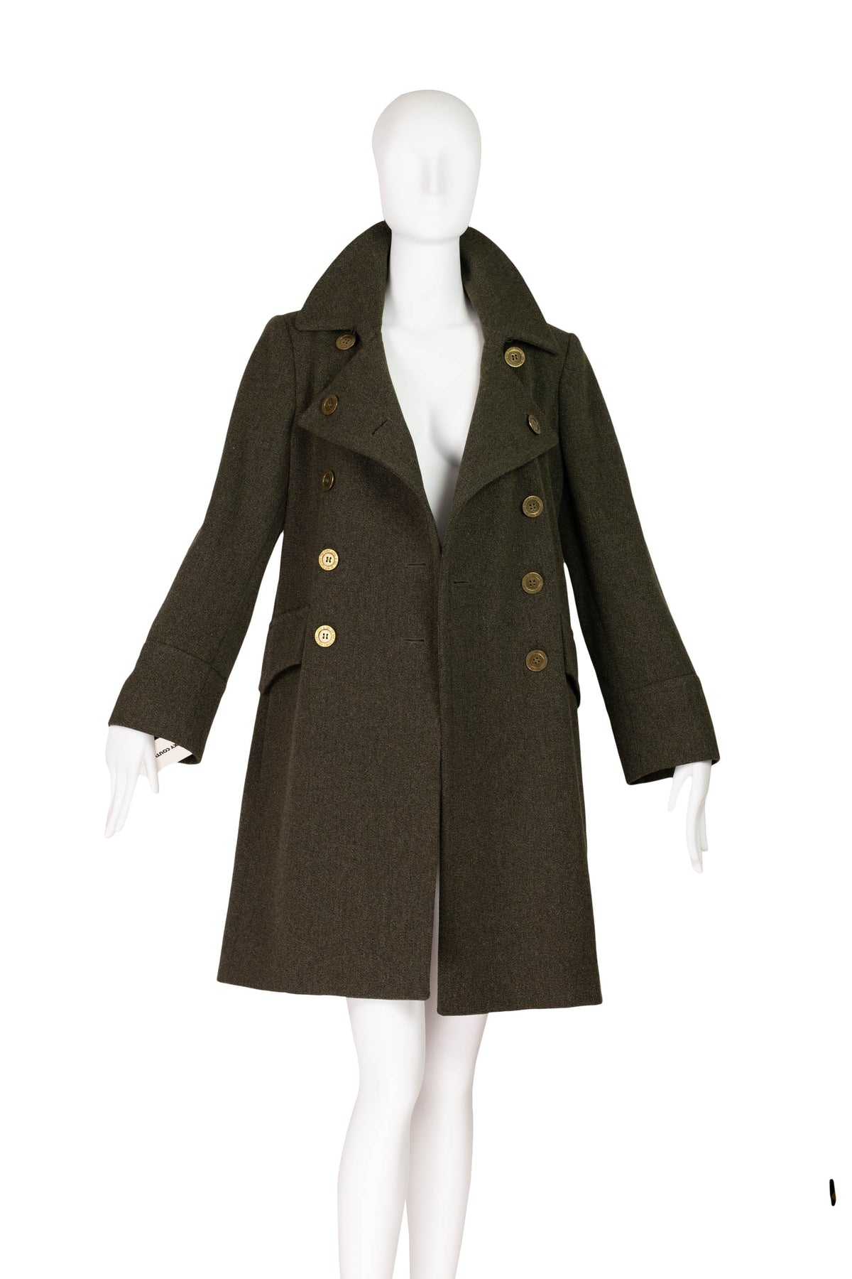 Moschino Olive Green Belted Back Wool Proper Coat Size 8