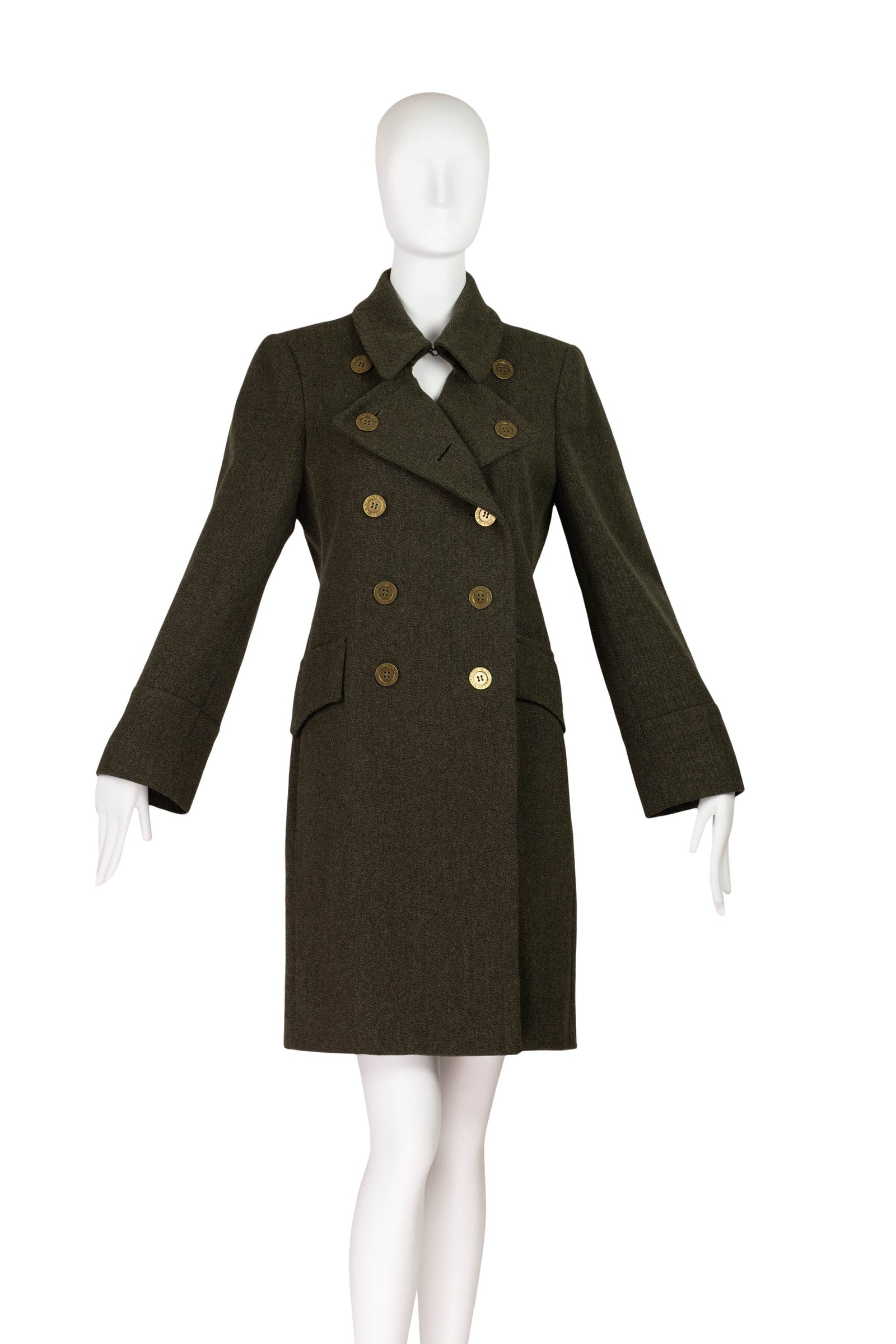 Moschino Olive Green Belted Back Wool Proper Coat Size 8