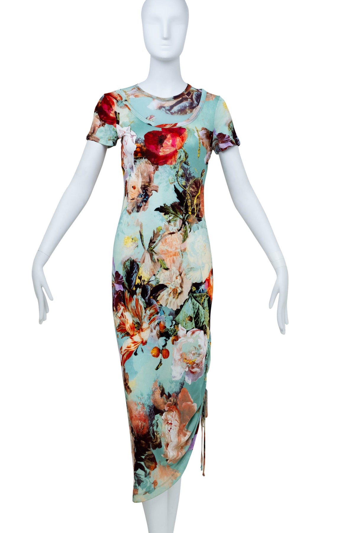 Jean Paul Gaultier Light Blue and Orange Print Knit Dress Size M