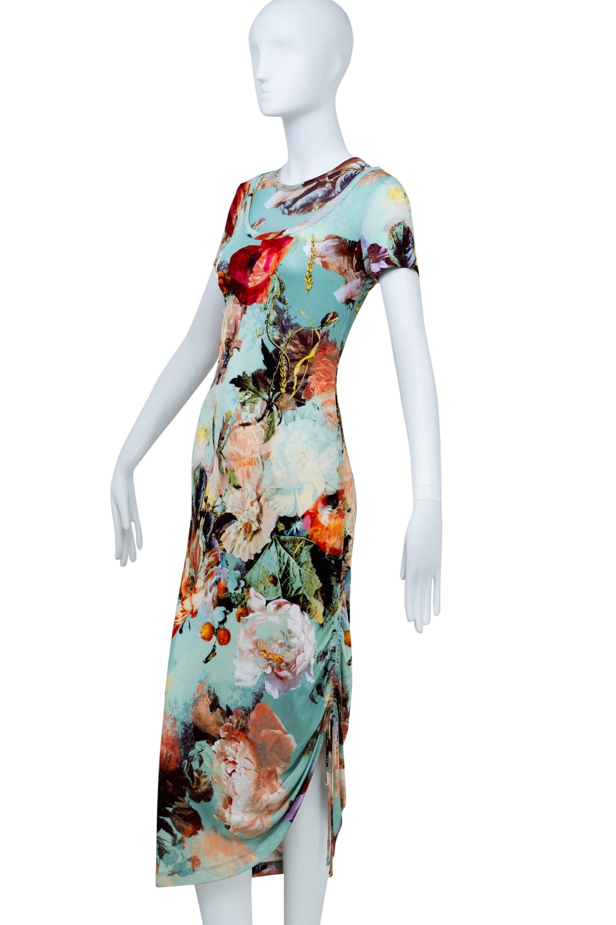 Jean Paul Gaultier Light Blue and Orange Print Knit Dress Size M