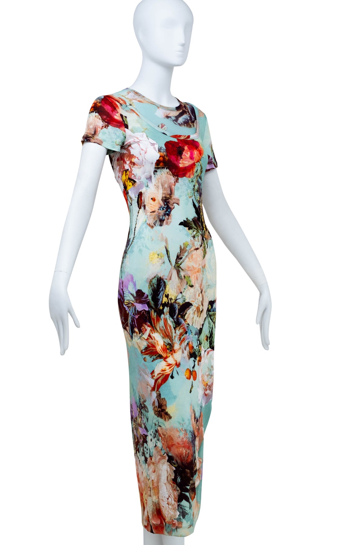 Jean Paul Gaultier Light Blue and Orange Print Knit Dress Size M