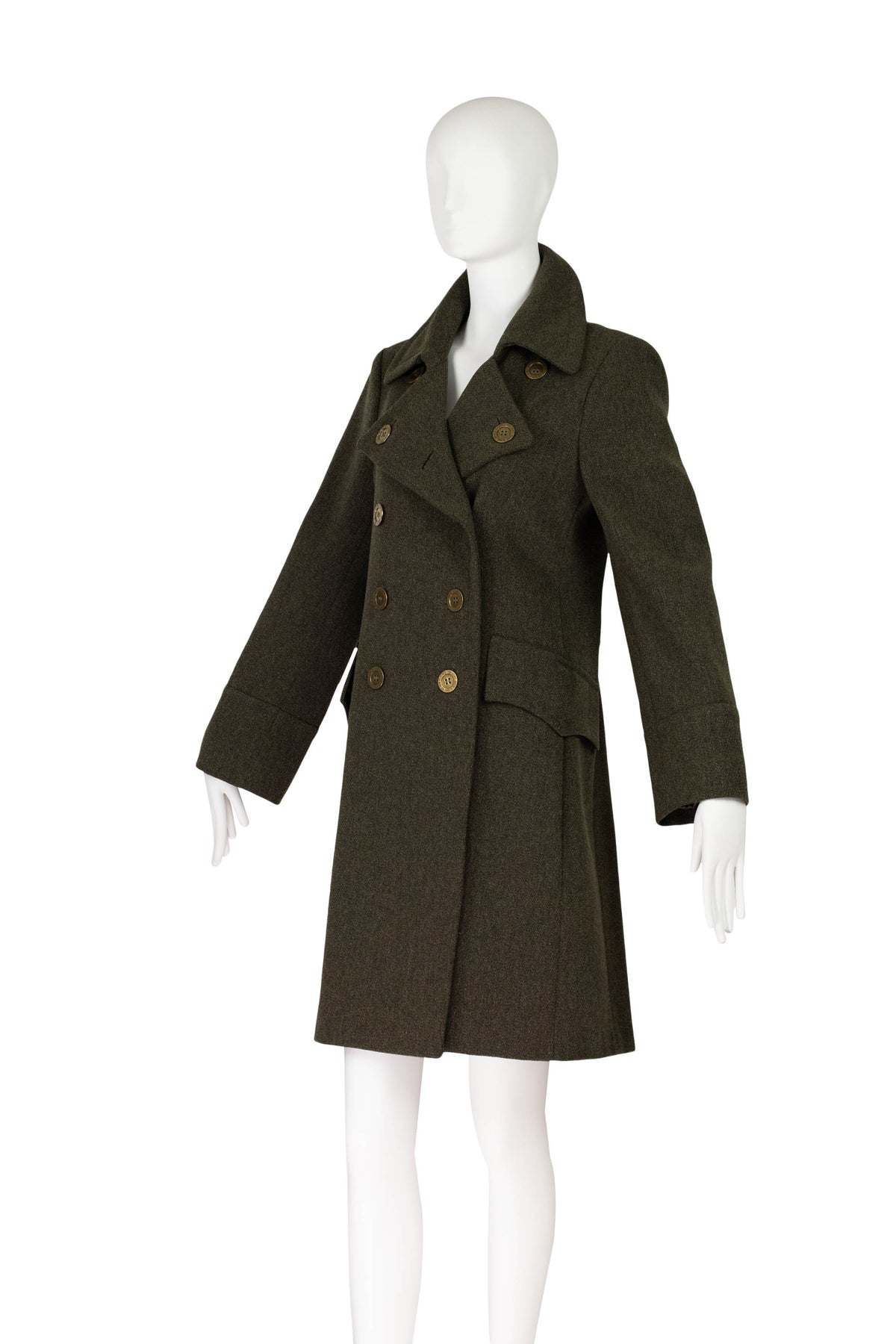 Moschino Olive Green Belted Back Wool Proper Coat Size 8