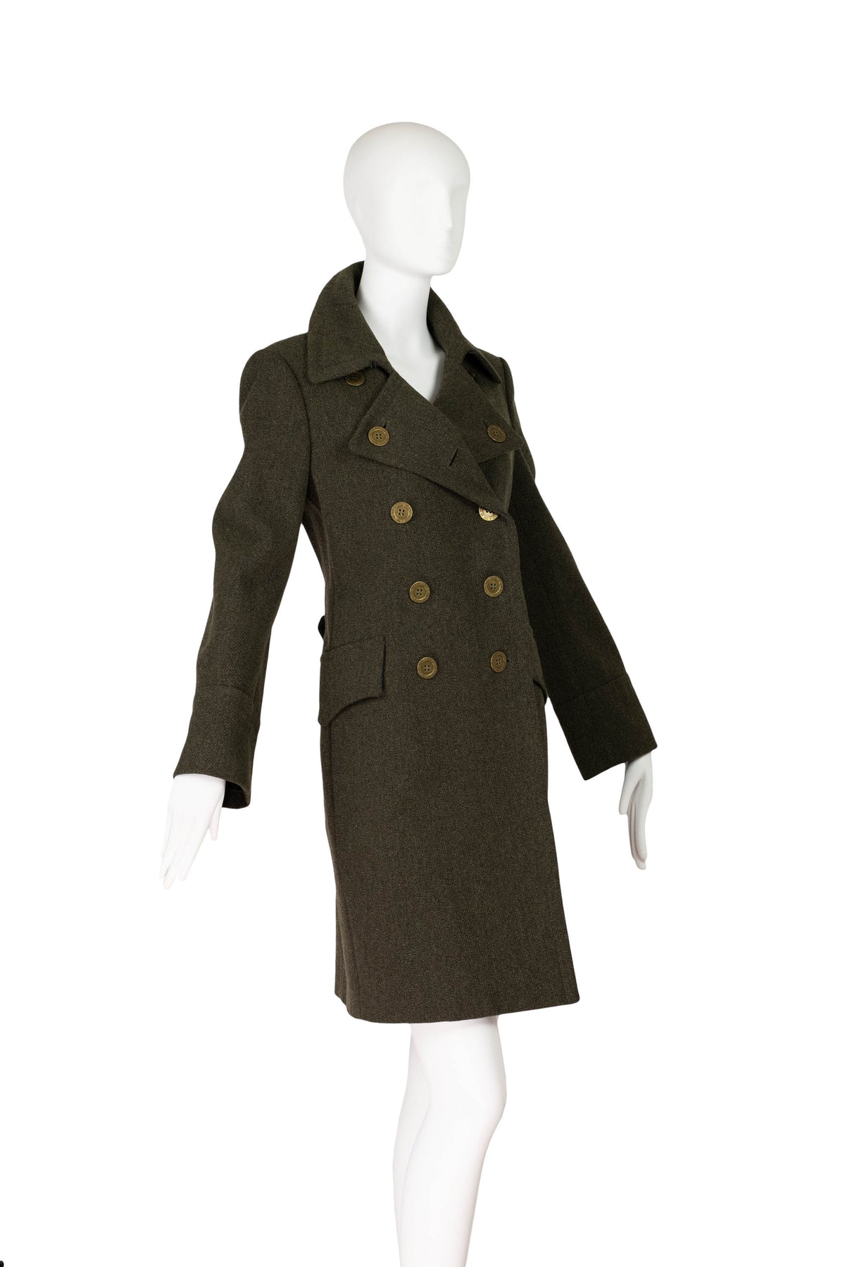 Moschino Olive Green Belted Back Wool Proper Coat Size 8