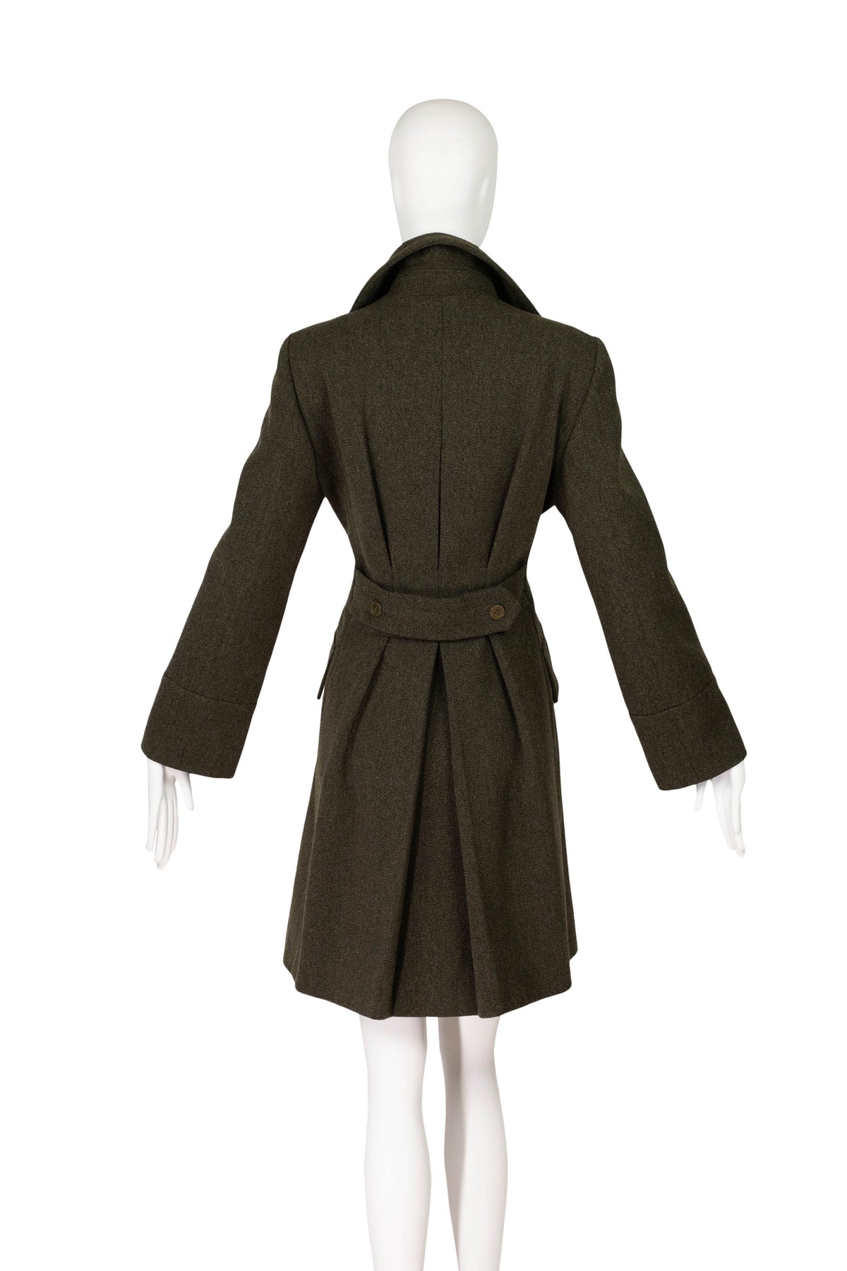 Moschino Olive Green Belted Back Wool Proper Coat Size 8