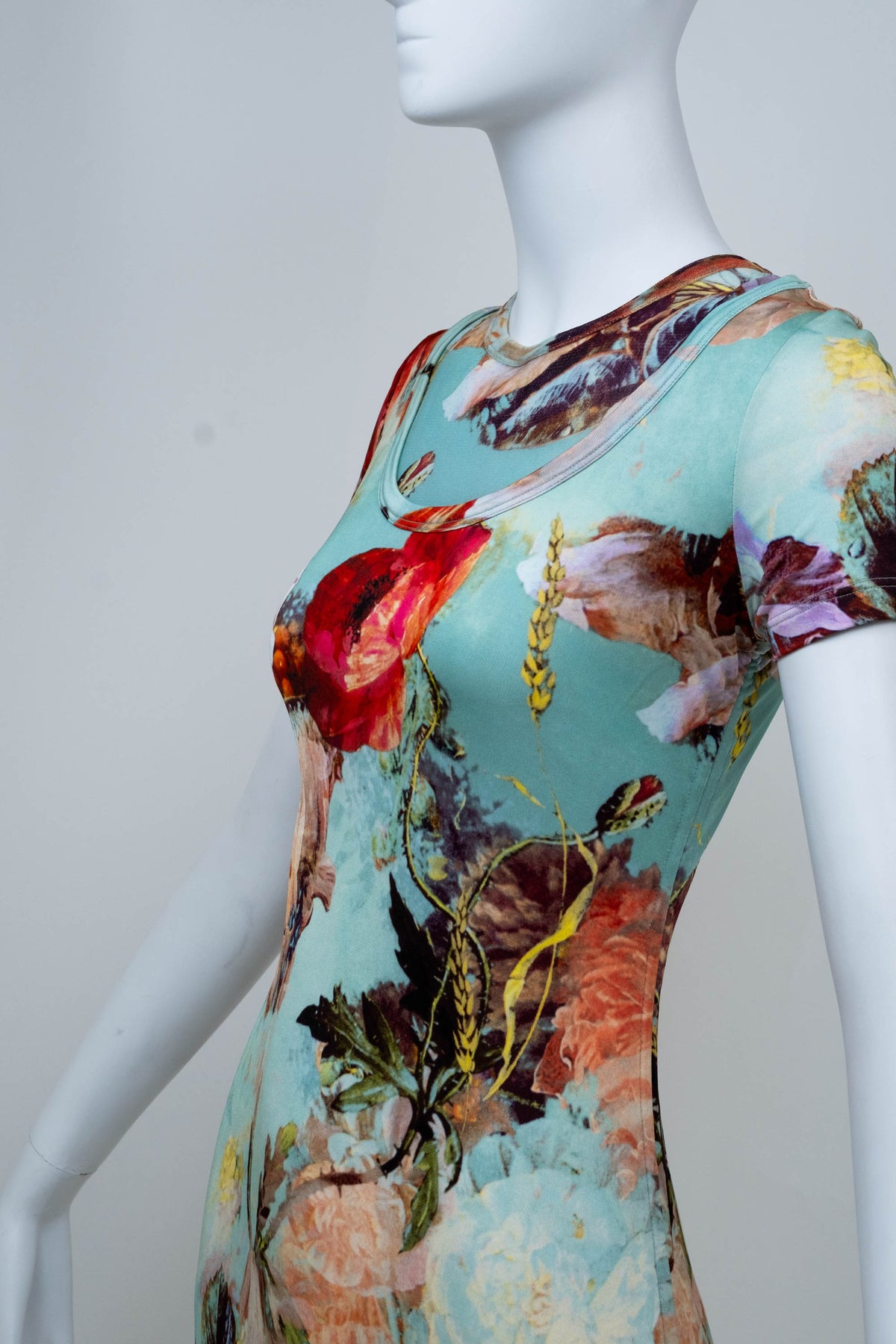 Jean Paul Gaultier Light Blue and Orange Print Knit Dress Size M