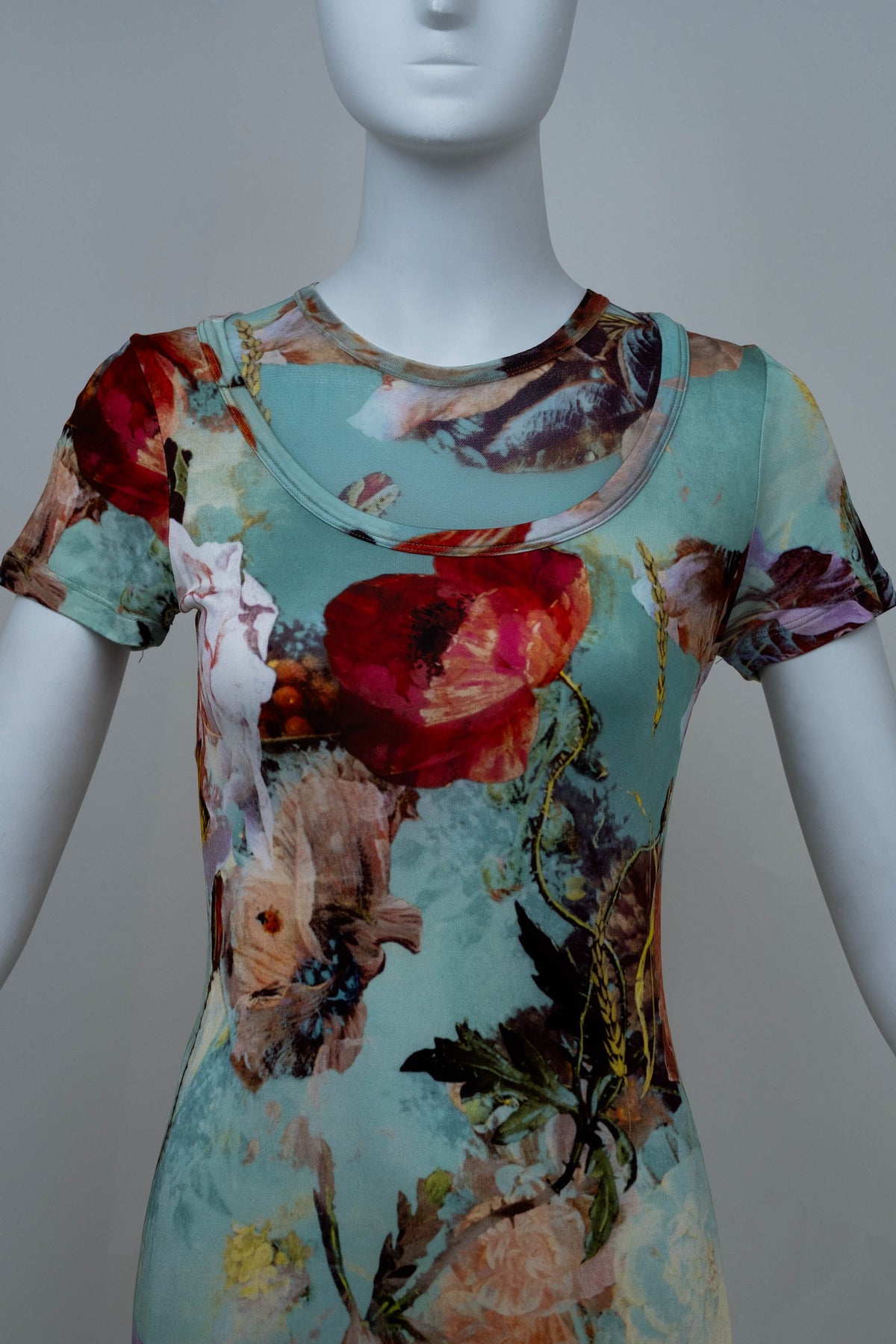 Jean Paul Gaultier Light Blue and Orange Print Knit Dress Size M