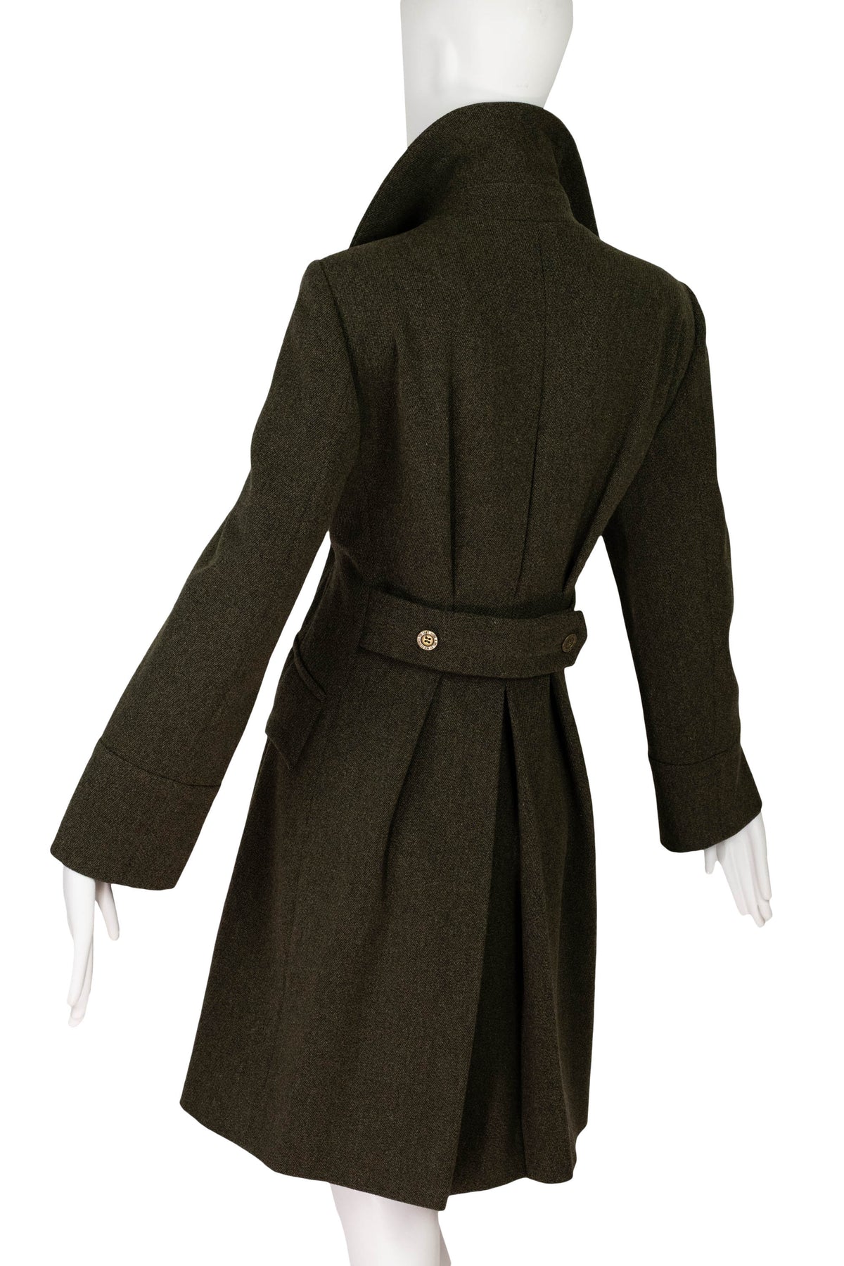 Moschino Olive Green Belted Back Wool Proper Coat Size 8