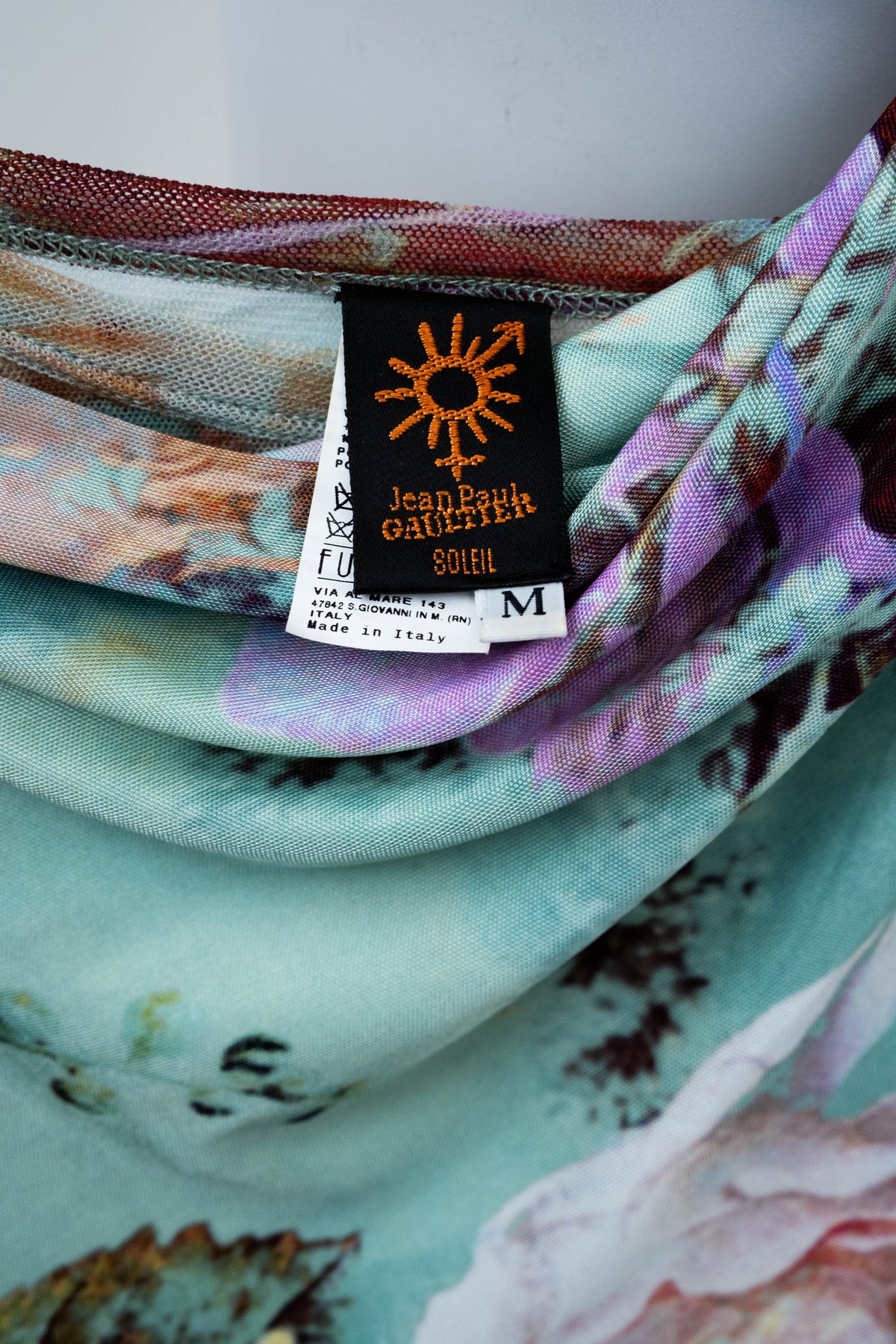 Jean Paul Gaultier Light Blue and Orange Print Knit Dress Size M