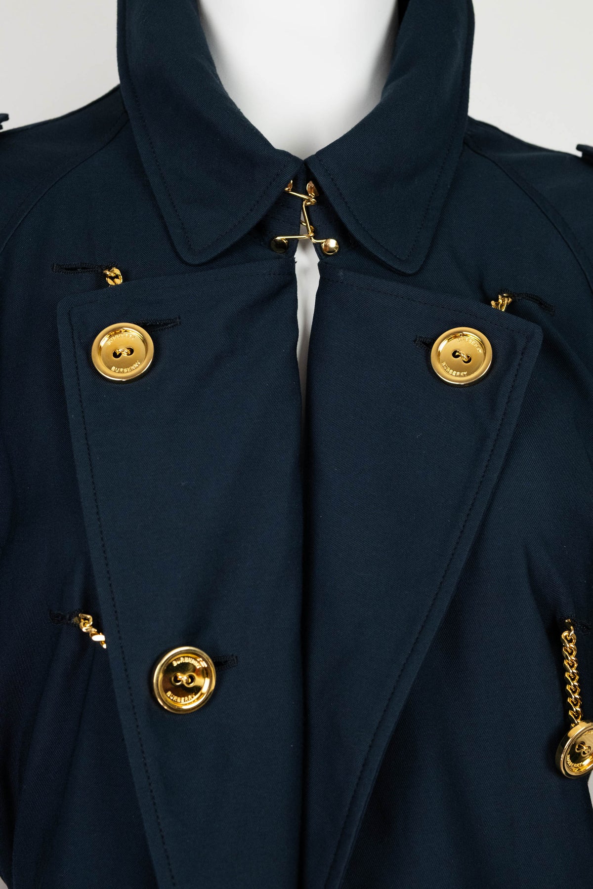 Burberry London Navy Gabradine Gold Cufflink Buttons Coat Size 42