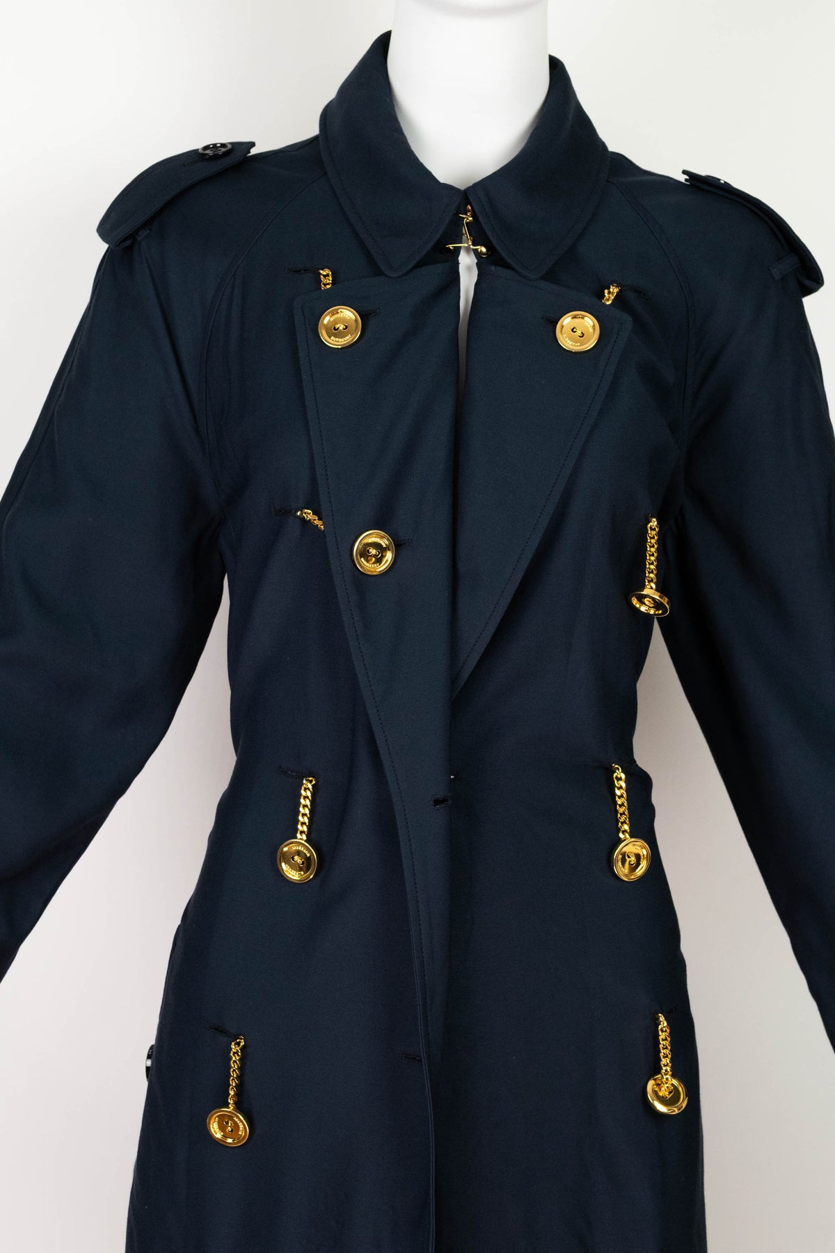 Burberry London Navy Gabradine Gold Cufflink Buttons Coat Size 42