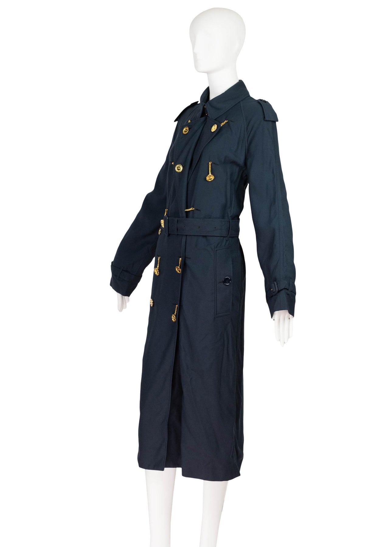 Burberry London Navy Gabradine Gold Cufflink Buttons Coat Size 42