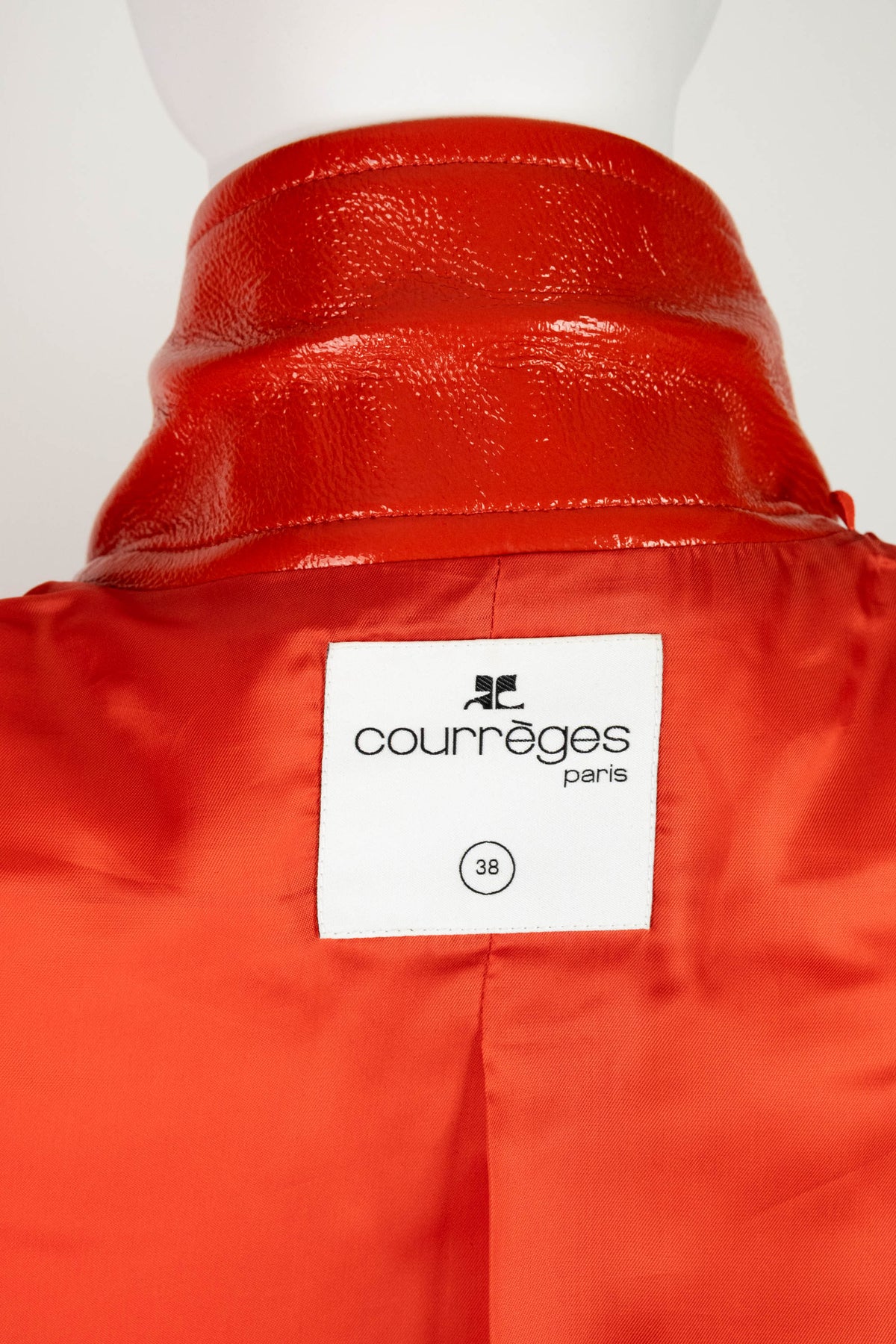 Courreges Tomato Red AC Logo Vinyl Jacket Size 38/6