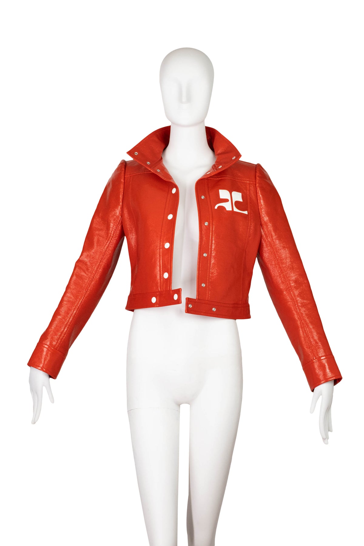 Courreges Tomato Red AC Logo Vinyl Jacket Size 38/6