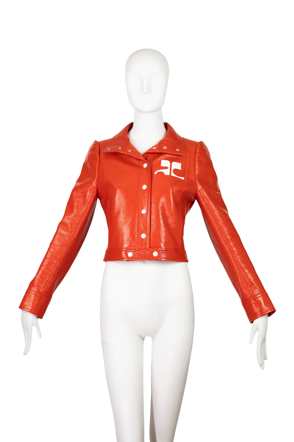 Courreges Tomato Red AC Logo Vinyl Jacket Size 38/6