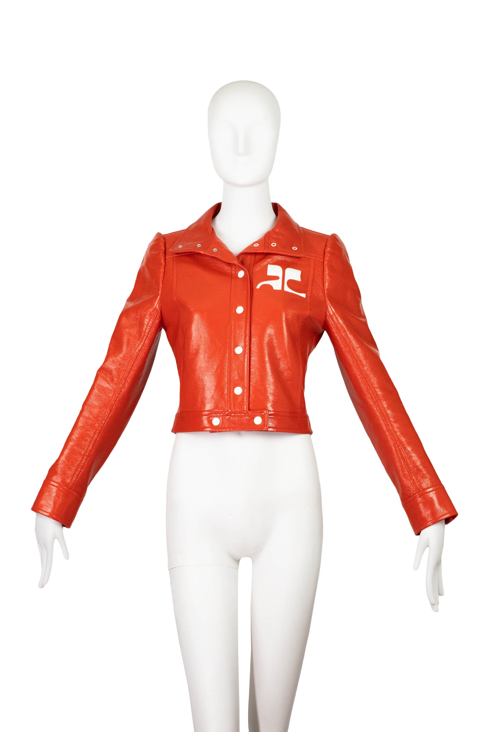 Courreges Tomato Red AC Logo Vinyl Jacket Size 38/6