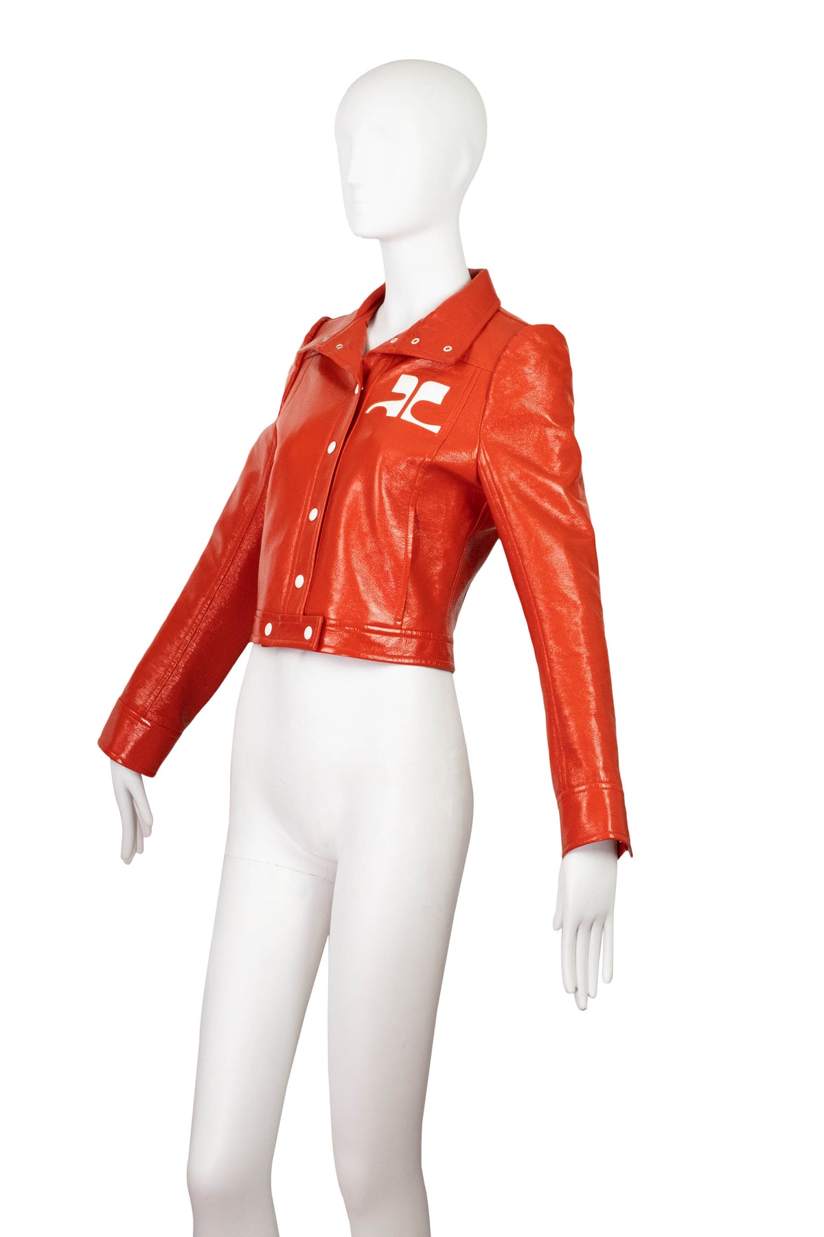 Courreges Tomato Red AC Logo Vinyl Jacket Size 38/6
