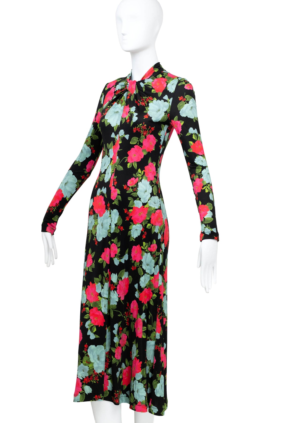Erdem Black and Aqua Floral Print Long Sleeve Midi Dress Size 40/4