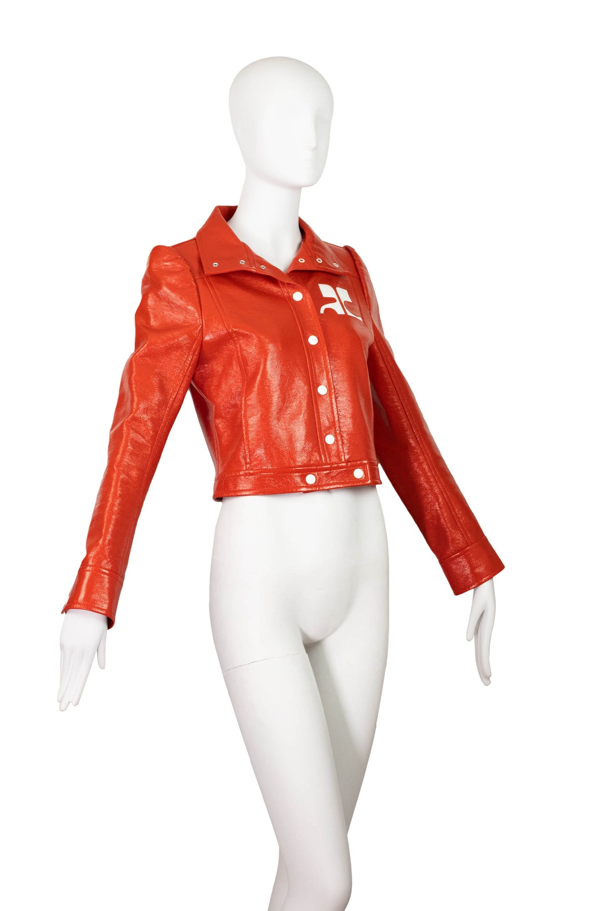 Courreges Tomato Red AC Logo Vinyl Jacket Size 38/6